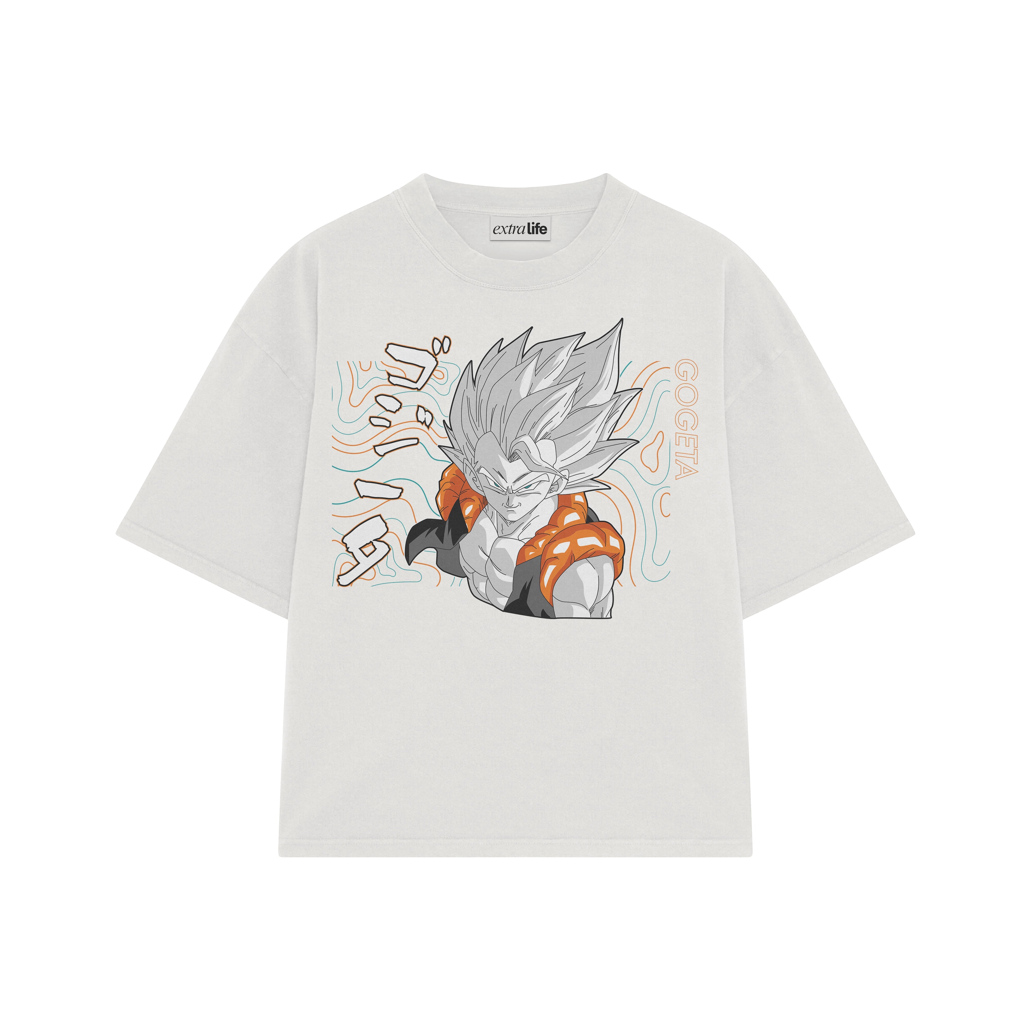 Playera streetwear premium de anime y gaming ExtraLife MX, corte boxy oversized drop shoulder heavyweight en color Deep Black y Off-White, moda urbana mexicana de culto.