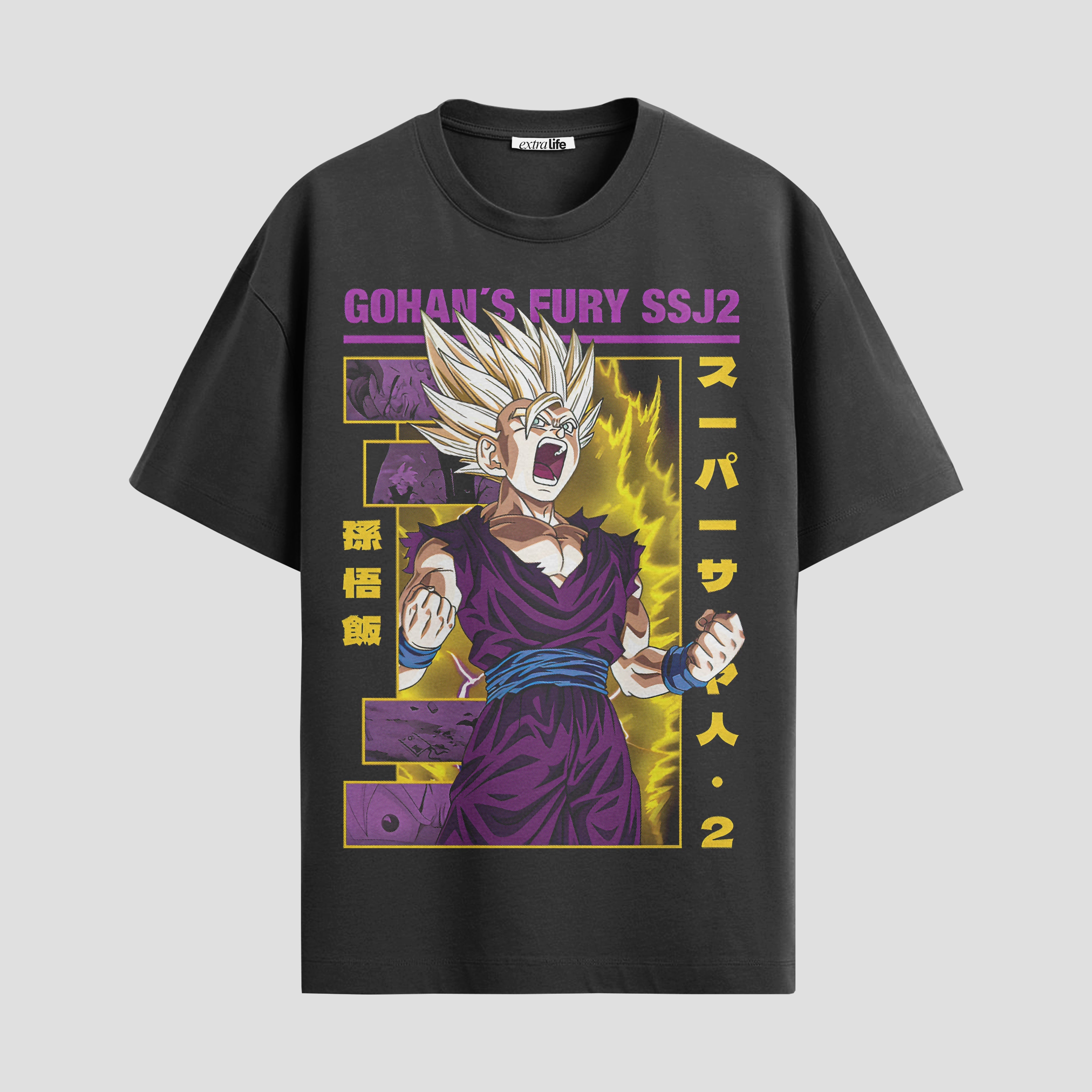 Playera urbana de anime y gaming ExtraLife MX, corte Standard Fit unisex ligero y transpirable en color Deep Black y Pure White, ropa de uso diario para gym y casual.