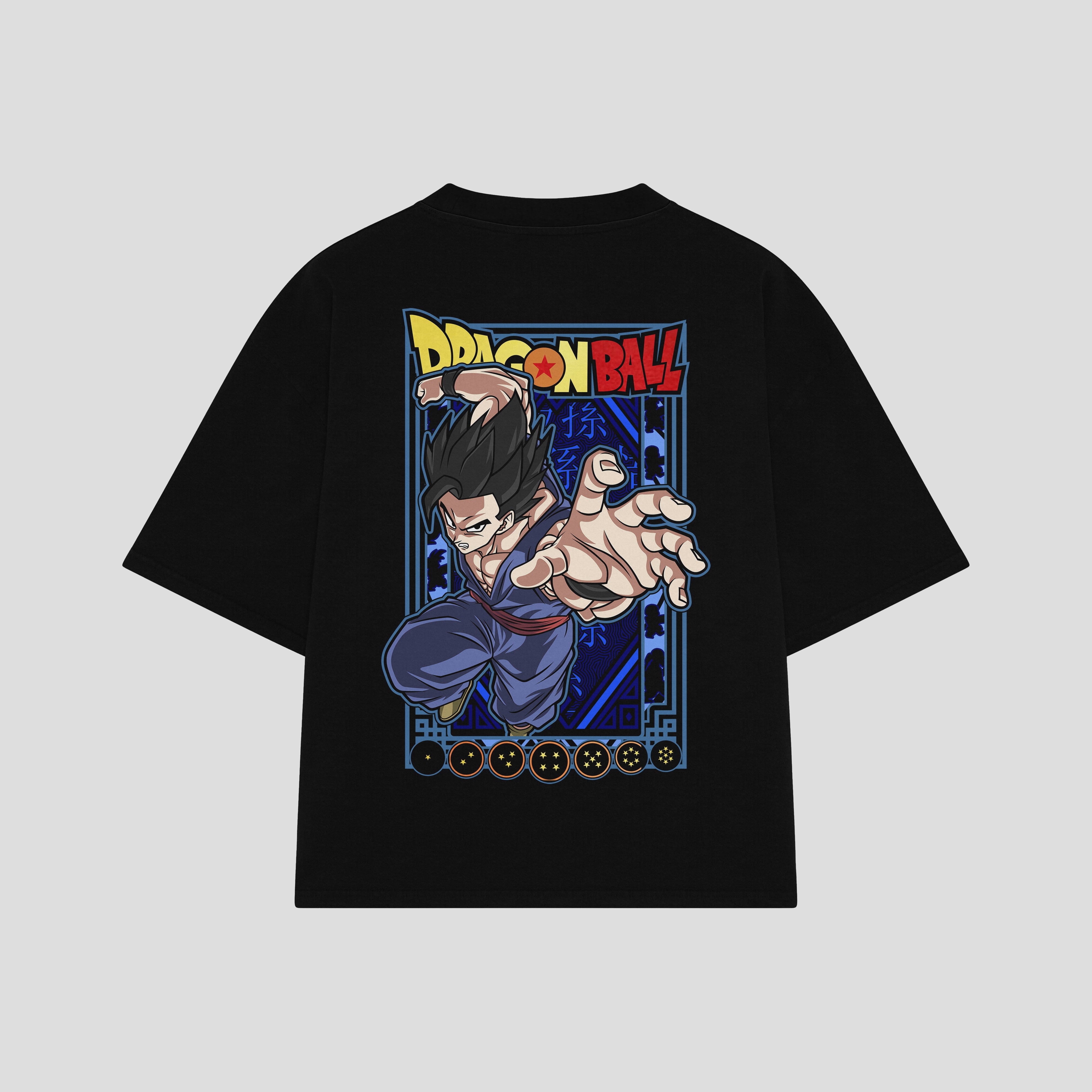 Playera streetwear premium de anime y gaming ExtraLife MX, corte boxy oversized drop shoulder heavyweight en color Deep Black y Off-White, moda urbana mexicana de culto.