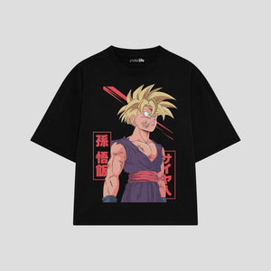 Playera streetwear premium de anime y gaming ExtraLife MX, corte boxy oversized drop shoulder heavyweight en color Deep Black y Off-White, moda urbana mexicana de culto.