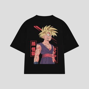Playera streetwear premium de anime y gaming ExtraLife MX, corte boxy oversized drop shoulder heavyweight en color Deep Black y Off-White, moda urbana mexicana de culto.