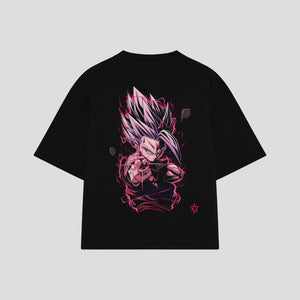 Playera streetwear premium de anime y gaming ExtraLife MX, corte boxy oversized drop shoulder heavyweight en color Deep Black y Off-White, moda urbana mexicana de culto.