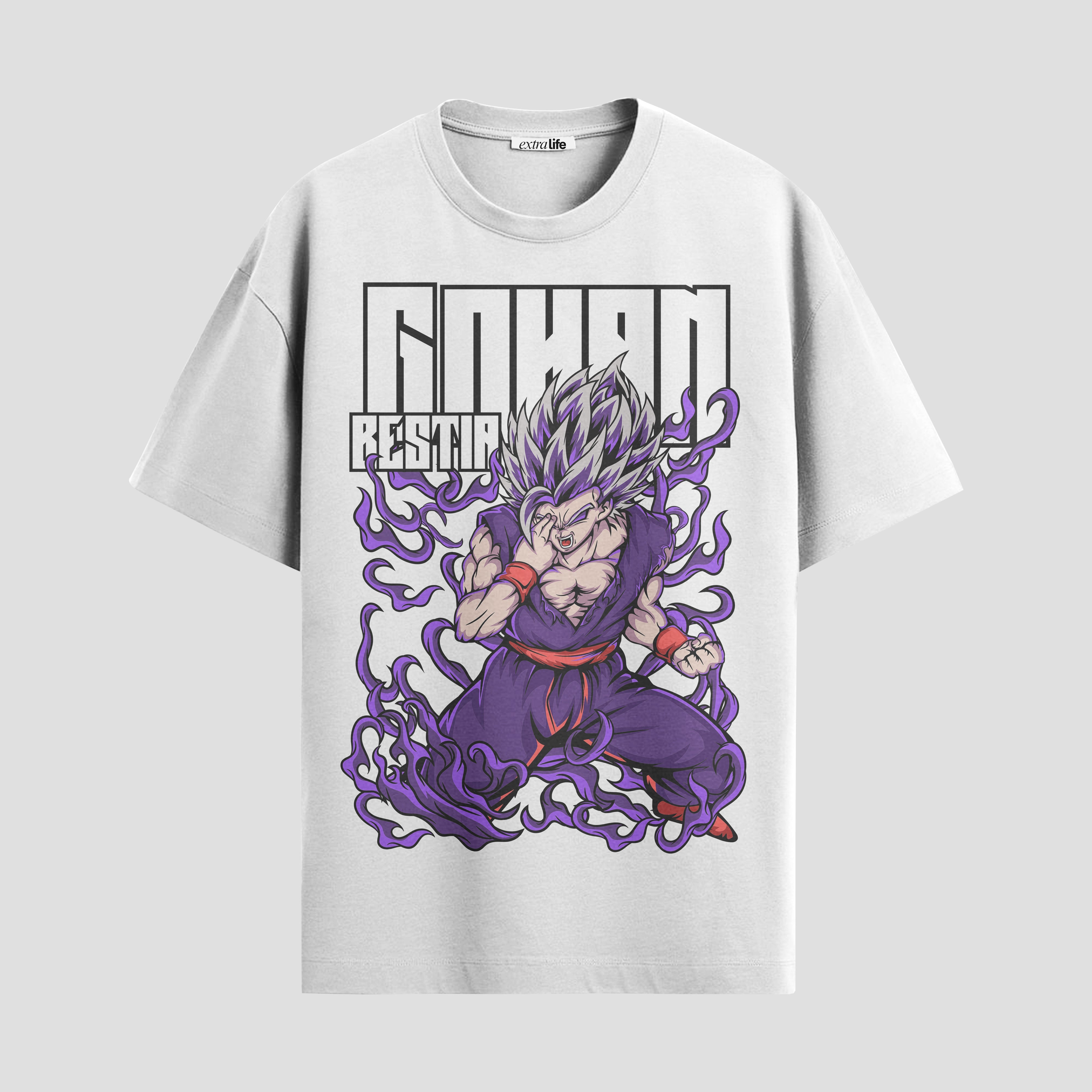 Playera urbana de anime y gaming ExtraLife MX, corte Standard Fit unisex ligero y transpirable en color Deep Black y Pure White, ropa de uso diario para gym y casual.