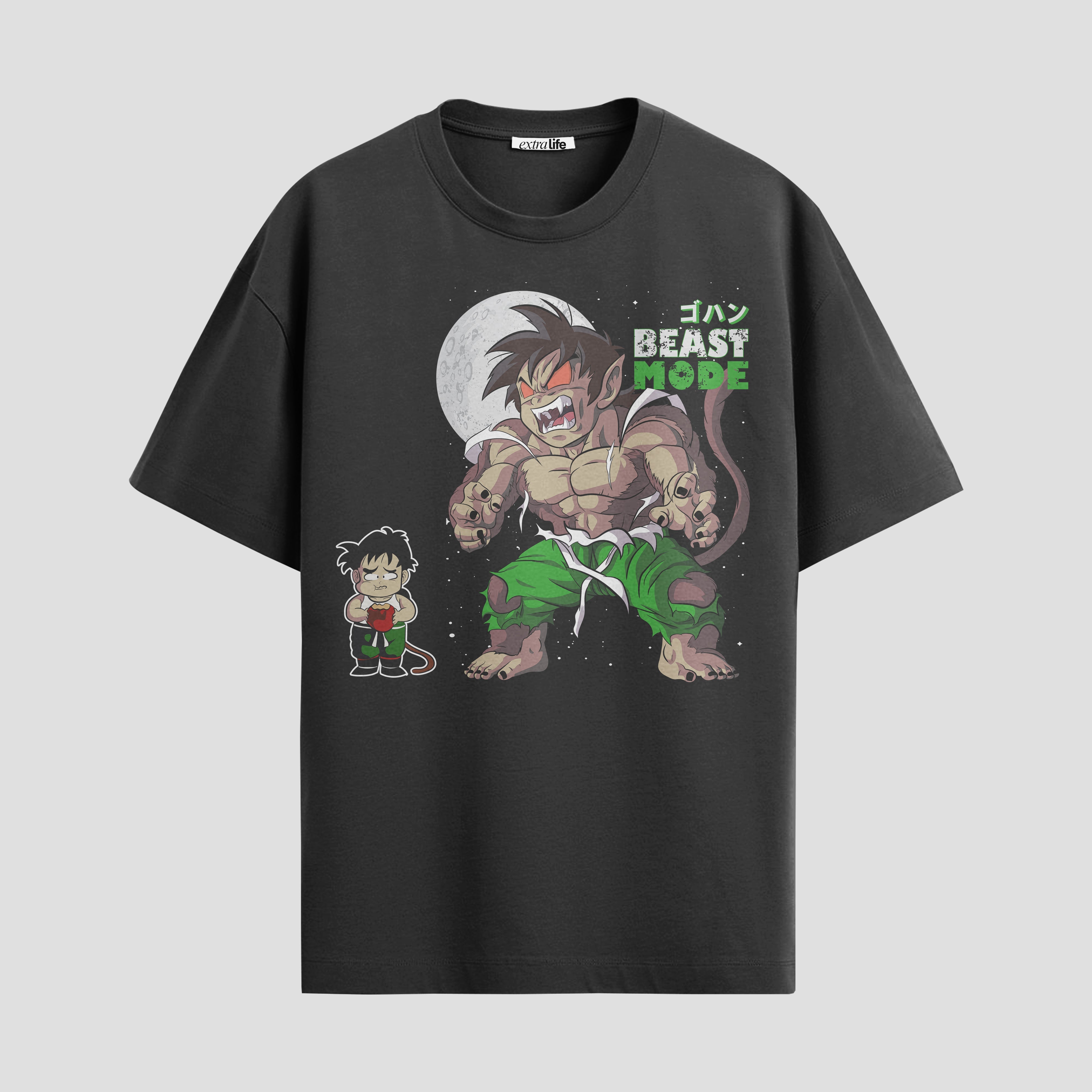 Playera urbana de anime y gaming ExtraLife MX, corte Standard Fit unisex ligero y transpirable en color Deep Black y Pure White, ropa de uso diario para gym y casual.