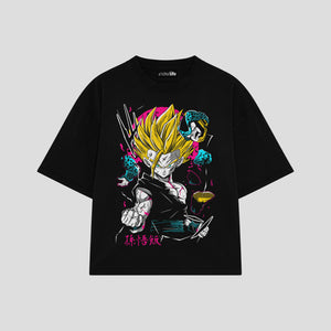 Playera streetwear premium de anime y gaming ExtraLife MX, corte boxy oversized drop shoulder heavyweight en color Deep Black y Off-White, moda urbana mexicana de culto.