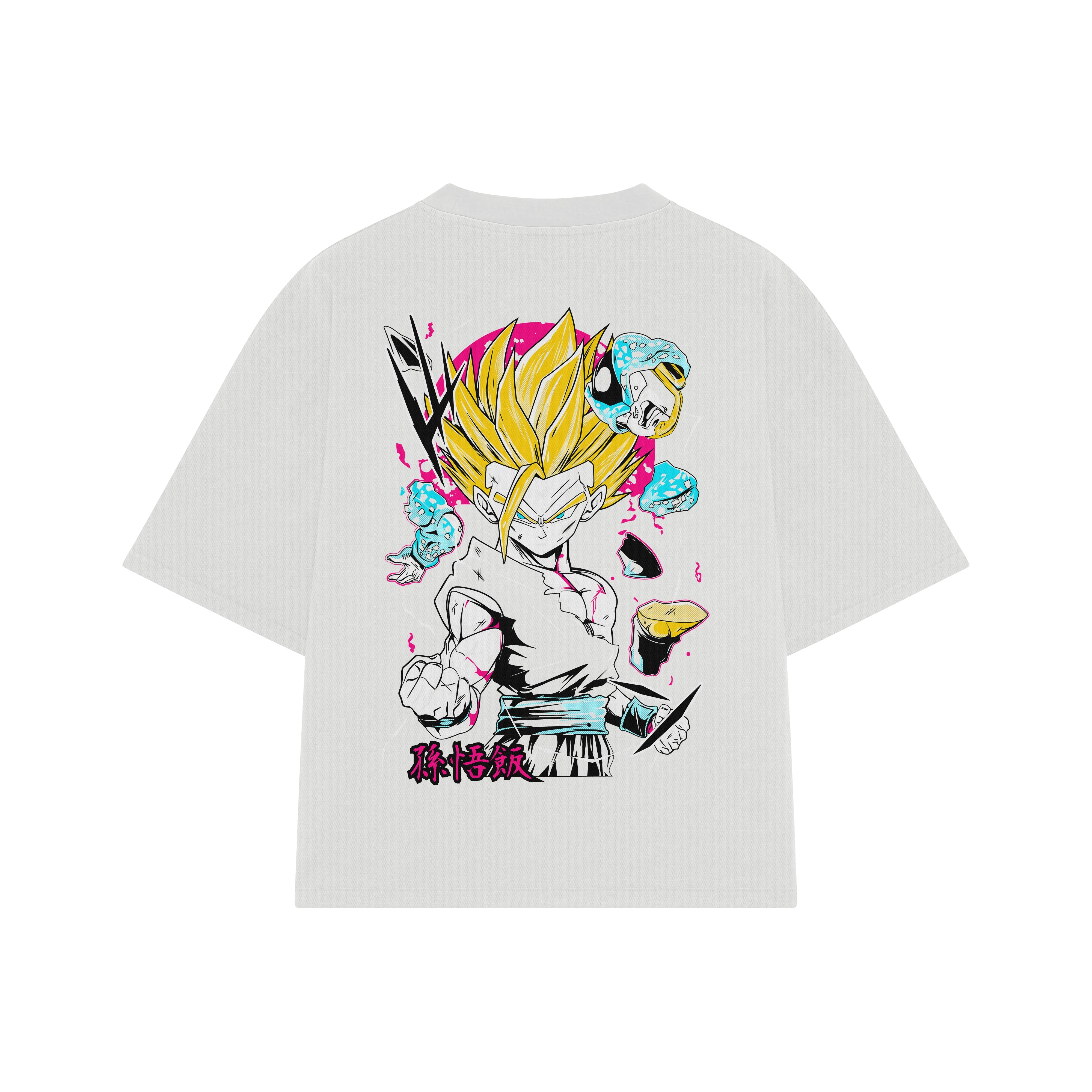 Playera streetwear premium de anime y gaming ExtraLife MX, corte boxy oversized drop shoulder heavyweight en color Deep Black y Off-White, moda urbana mexicana de culto.