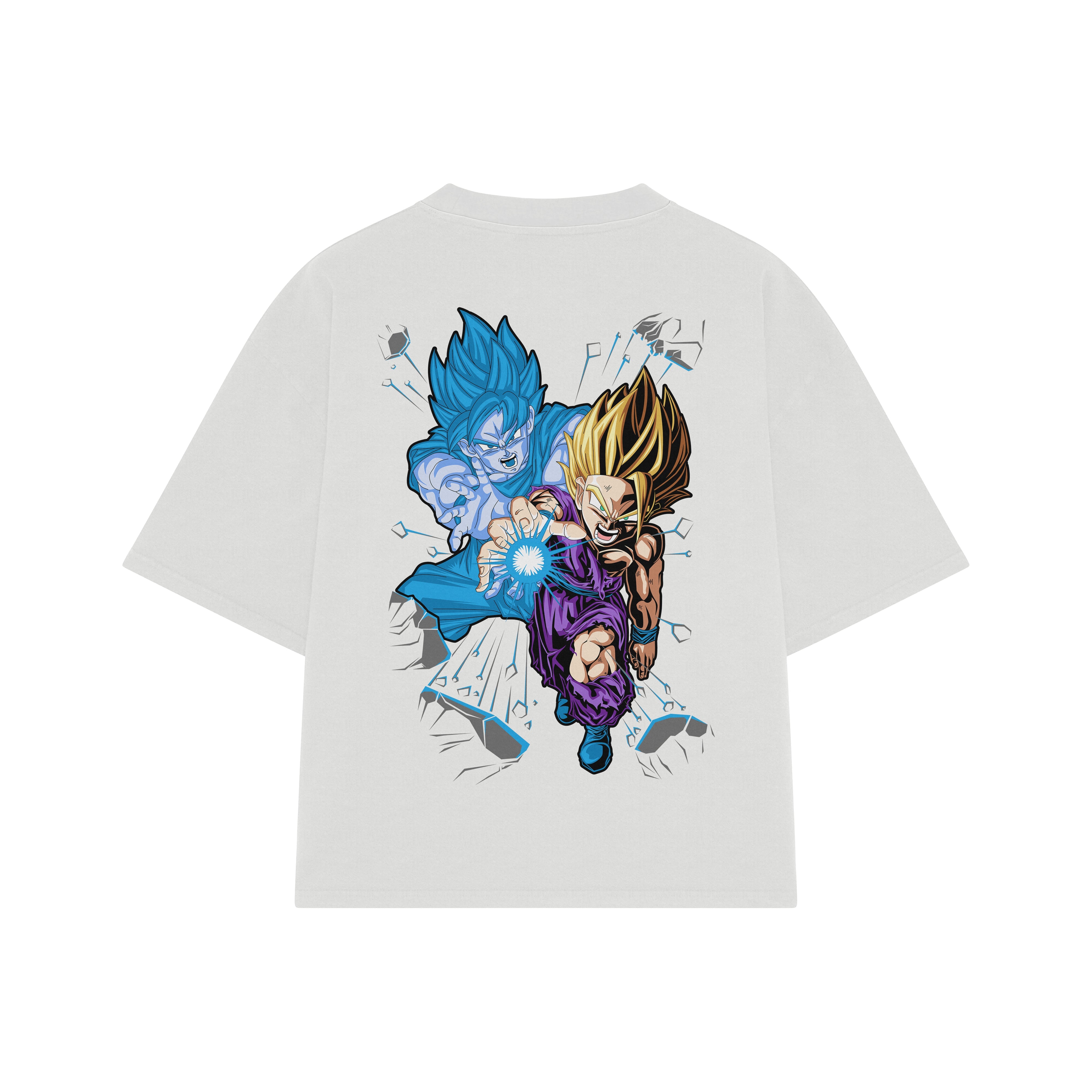 Playera streetwear premium de anime y gaming ExtraLife MX, corte boxy oversized drop shoulder heavyweight en color Deep Black y Off-White, moda urbana mexicana de culto.