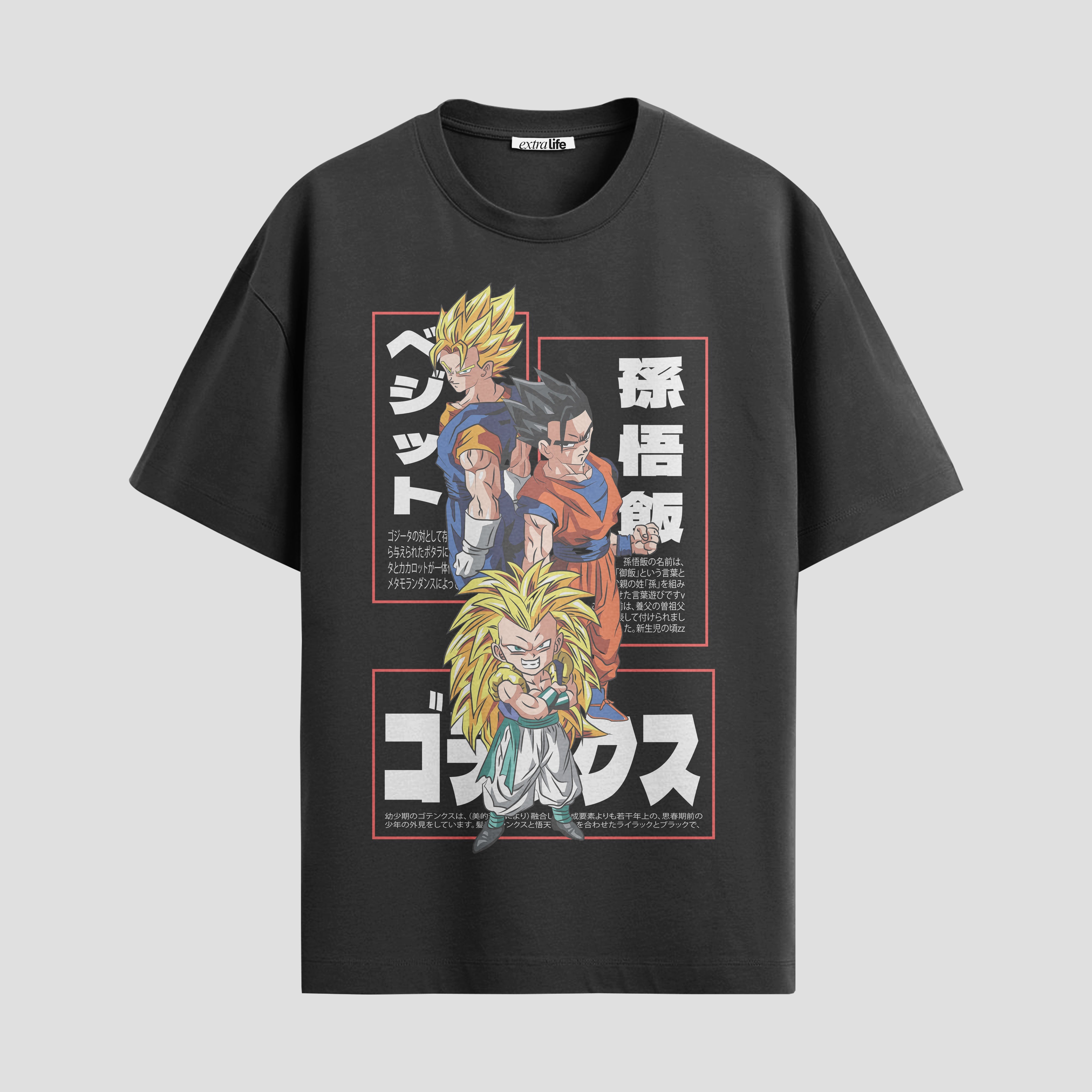 Playera urbana de anime y gaming ExtraLife MX, corte Standard Fit unisex ligero y transpirable en color Deep Black y Pure White, ropa de uso diario para gym y casual.