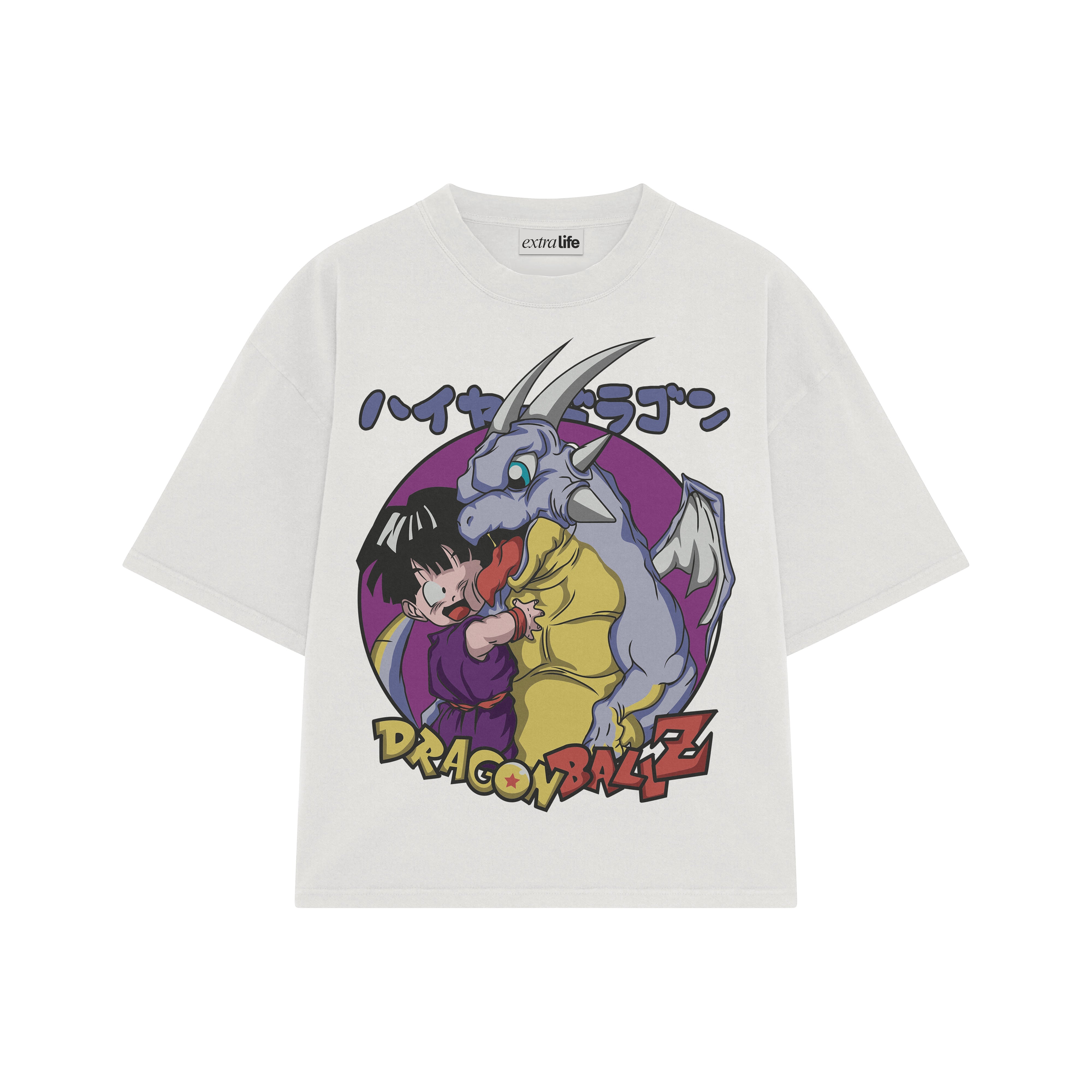 Playera streetwear premium de anime y gaming ExtraLife MX, corte boxy oversized drop shoulder heavyweight en color Deep Black y Off-White, moda urbana mexicana de culto.