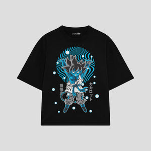 Playera streetwear premium de anime y gaming ExtraLife MX, corte boxy oversized drop shoulder heavyweight en color Deep Black y Off-White, moda urbana mexicana de culto.