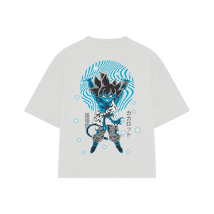 Playera streetwear premium de anime y gaming ExtraLife MX, corte boxy oversized drop shoulder heavyweight en color Deep Black y Off-White, moda urbana mexicana de culto.