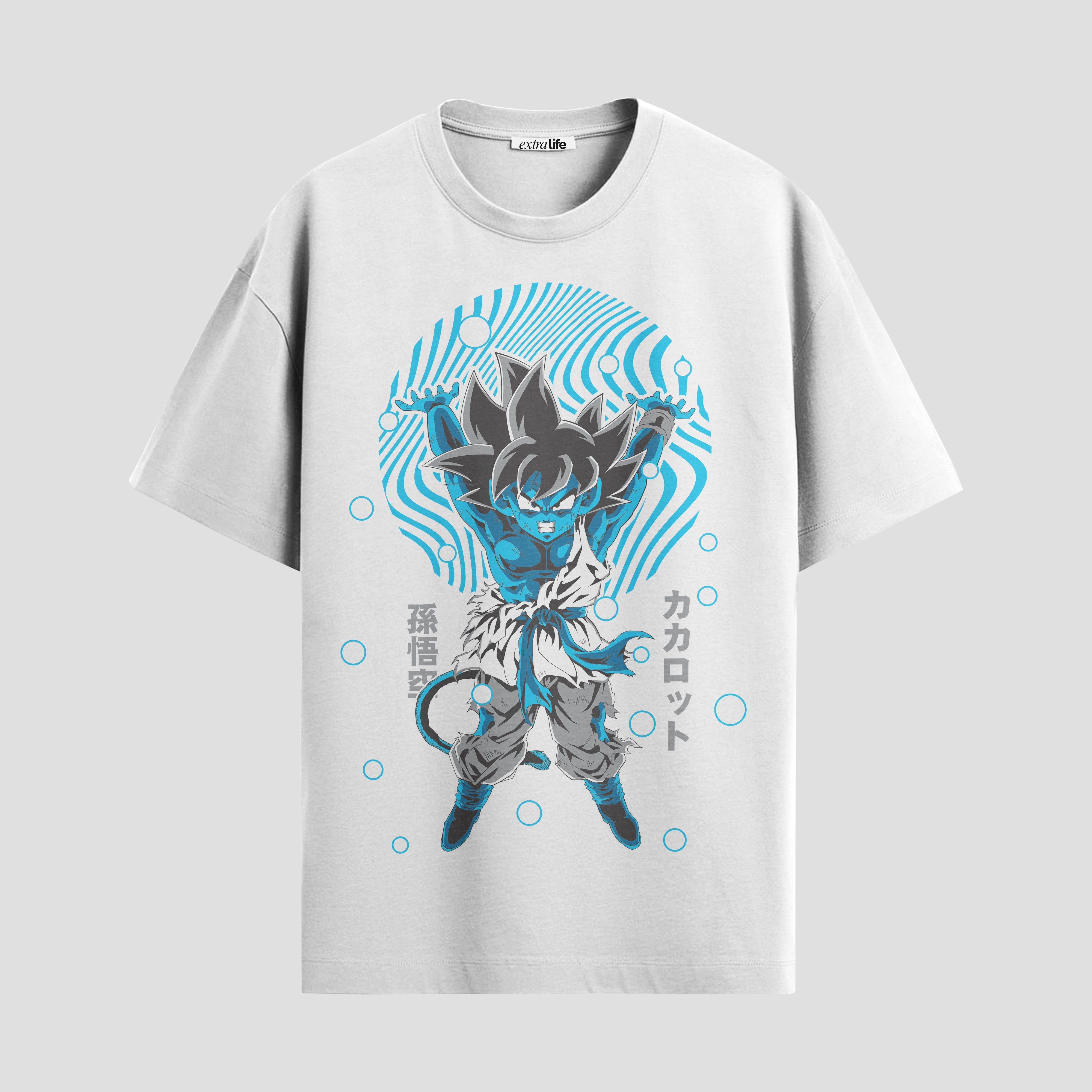Playera urbana de anime y gaming ExtraLife MX, corte Standard Fit unisex ligero y transpirable en color Deep Black y Pure White, ropa de uso diario para gym y casual.