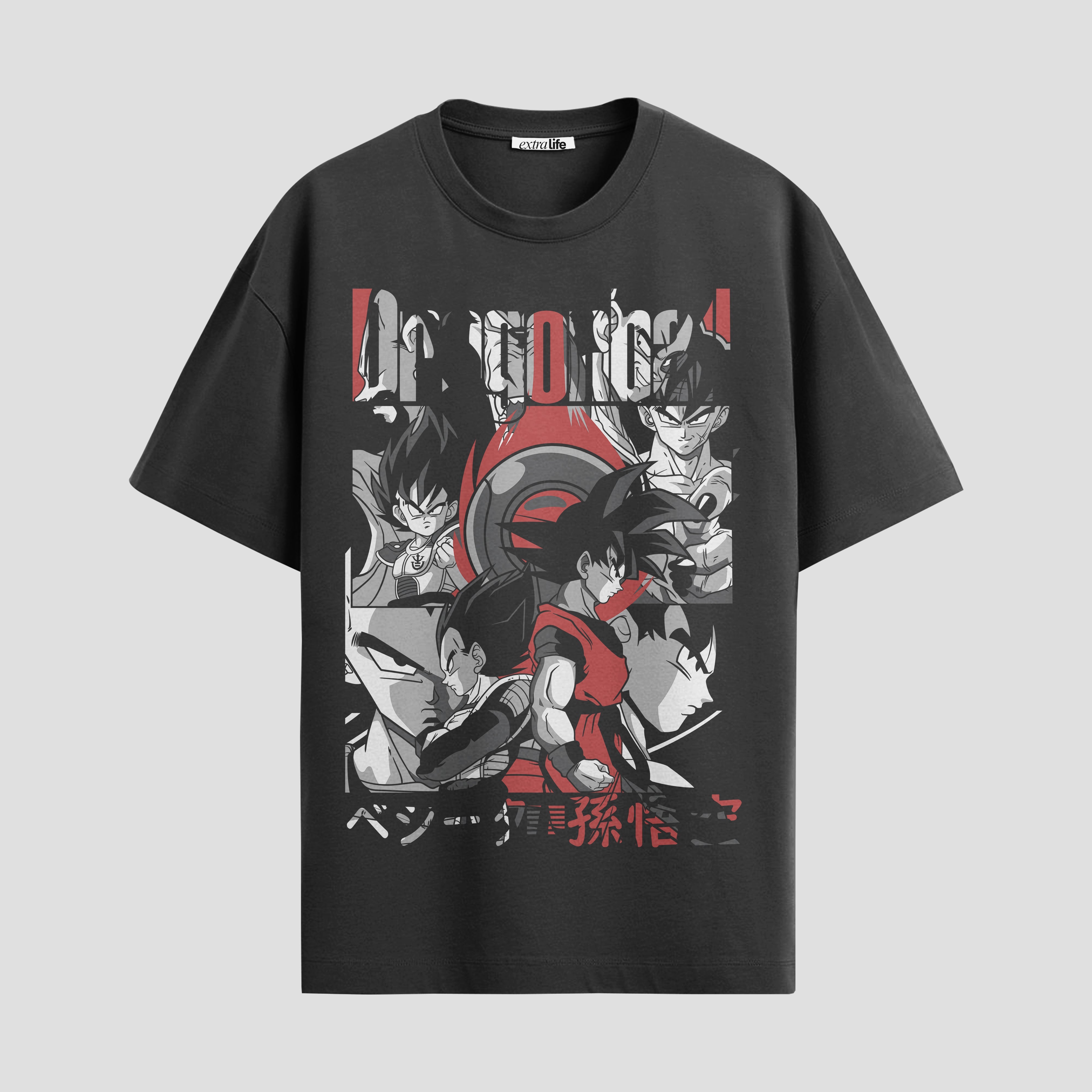 Playera urbana de anime y gaming ExtraLife MX, corte Standard Fit unisex ligero y transpirable en color Deep Black y Pure White, ropa de uso diario para gym y casual.
