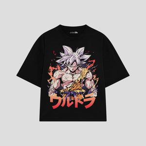 Playera streetwear premium de anime y gaming ExtraLife MX, corte boxy oversized drop shoulder heavyweight en color Deep Black y Off-White, moda urbana mexicana de culto.