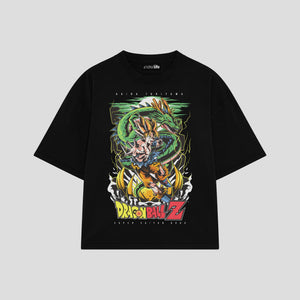 Playera streetwear premium de anime y gaming ExtraLife MX, corte boxy oversized drop shoulder heavyweight en color Deep Black y Off-White, moda urbana mexicana de culto.