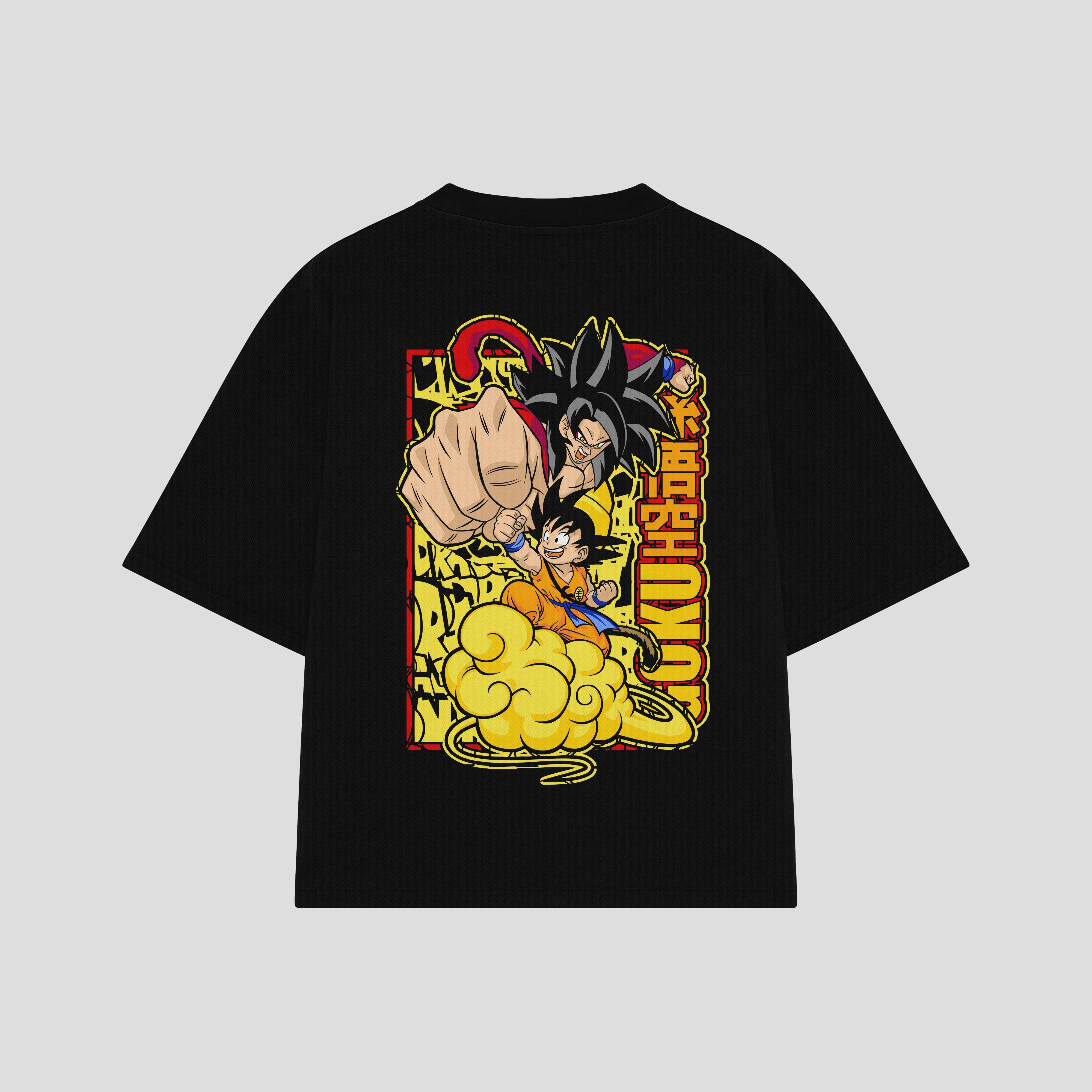 Playera streetwear premium de anime y gaming ExtraLife MX, corte boxy oversized drop shoulder heavyweight en color Deep Black y Off-White, moda urbana mexicana de culto.