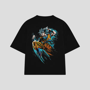 Playera streetwear premium de anime y gaming ExtraLife MX, corte boxy oversized drop shoulder heavyweight en color Deep Black y Off-White, moda urbana mexicana de culto.