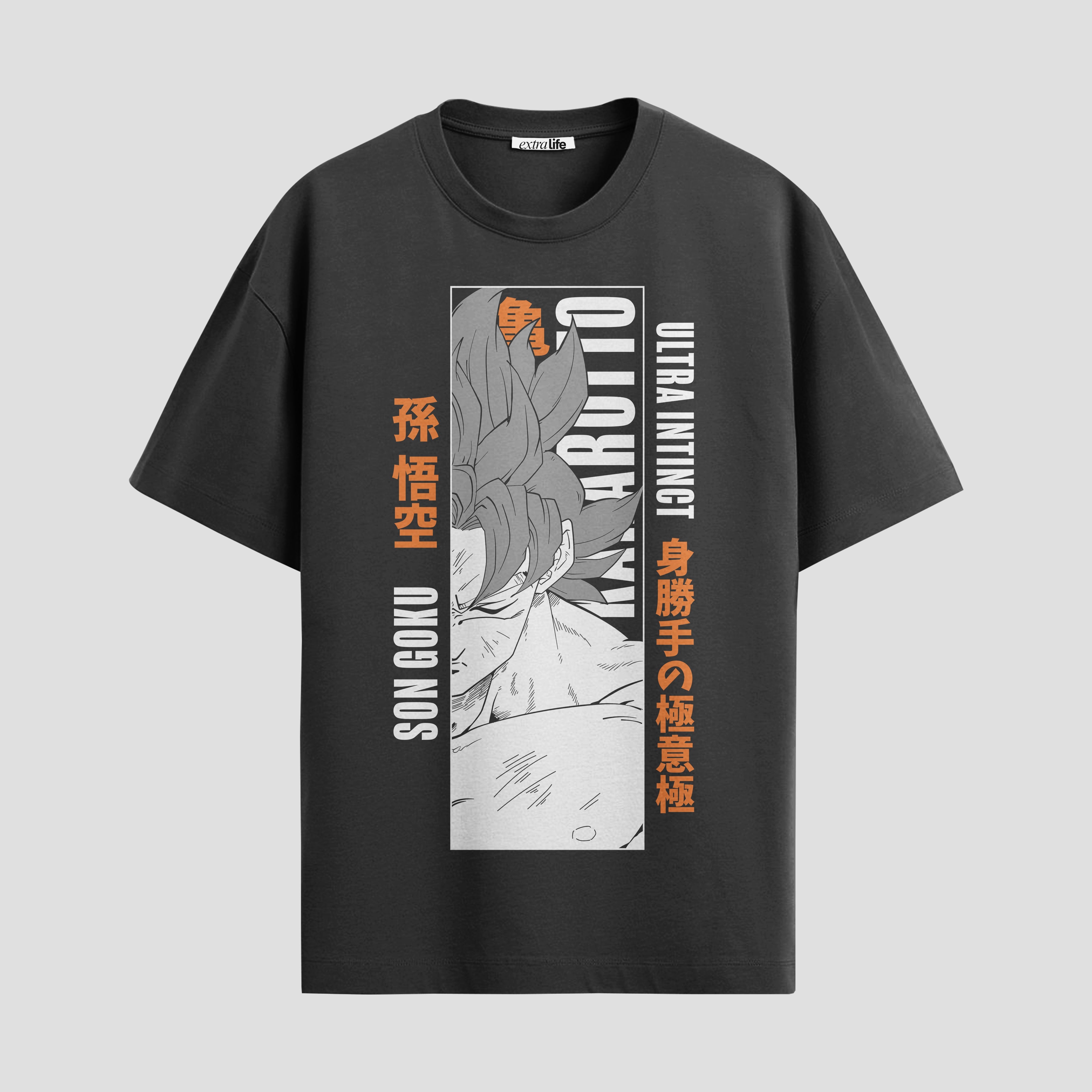 Playera urbana de anime y gaming ExtraLife MX, corte Standard Fit unisex ligero y transpirable en color Deep Black y Pure White, ropa de uso diario para gym y casual.