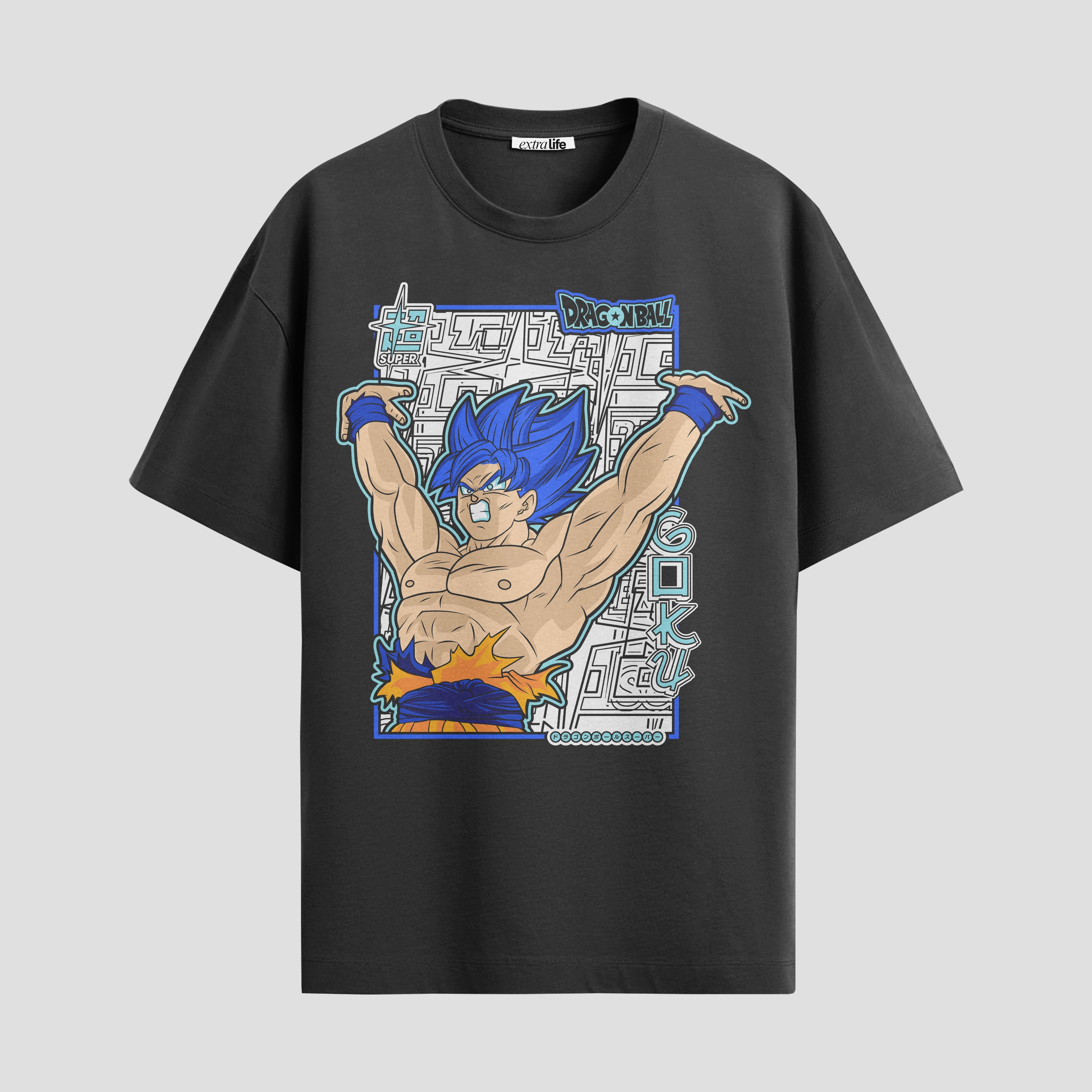 Playera urbana de anime y gaming ExtraLife MX, corte Standard Fit unisex ligero y transpirable en color Deep Black y Pure White, ropa de uso diario para gym y casual.