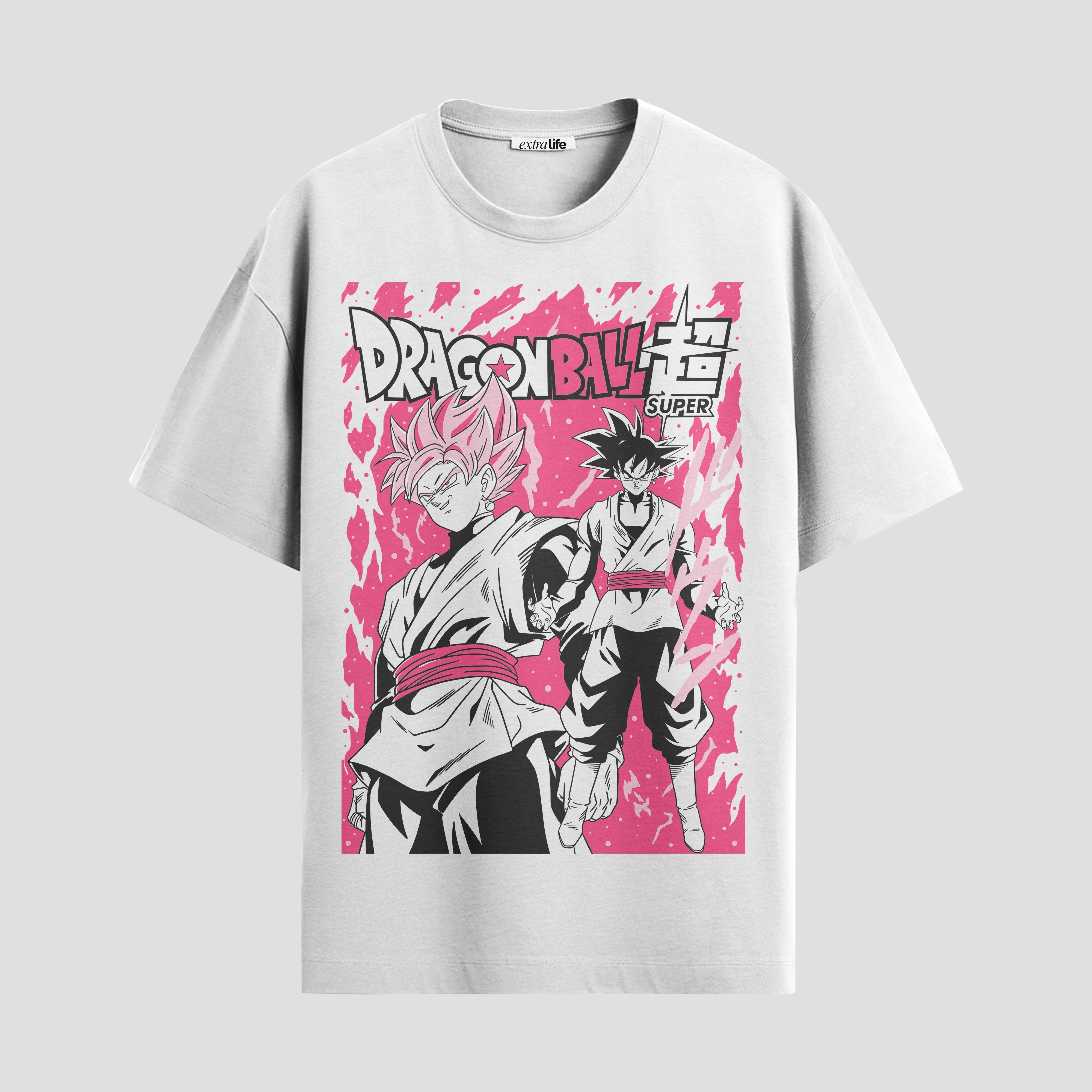 Playera urbana de anime y gaming ExtraLife MX, corte Standard Fit unisex ligero y transpirable en color Deep Black y Pure White, ropa de uso diario para gym y casual.