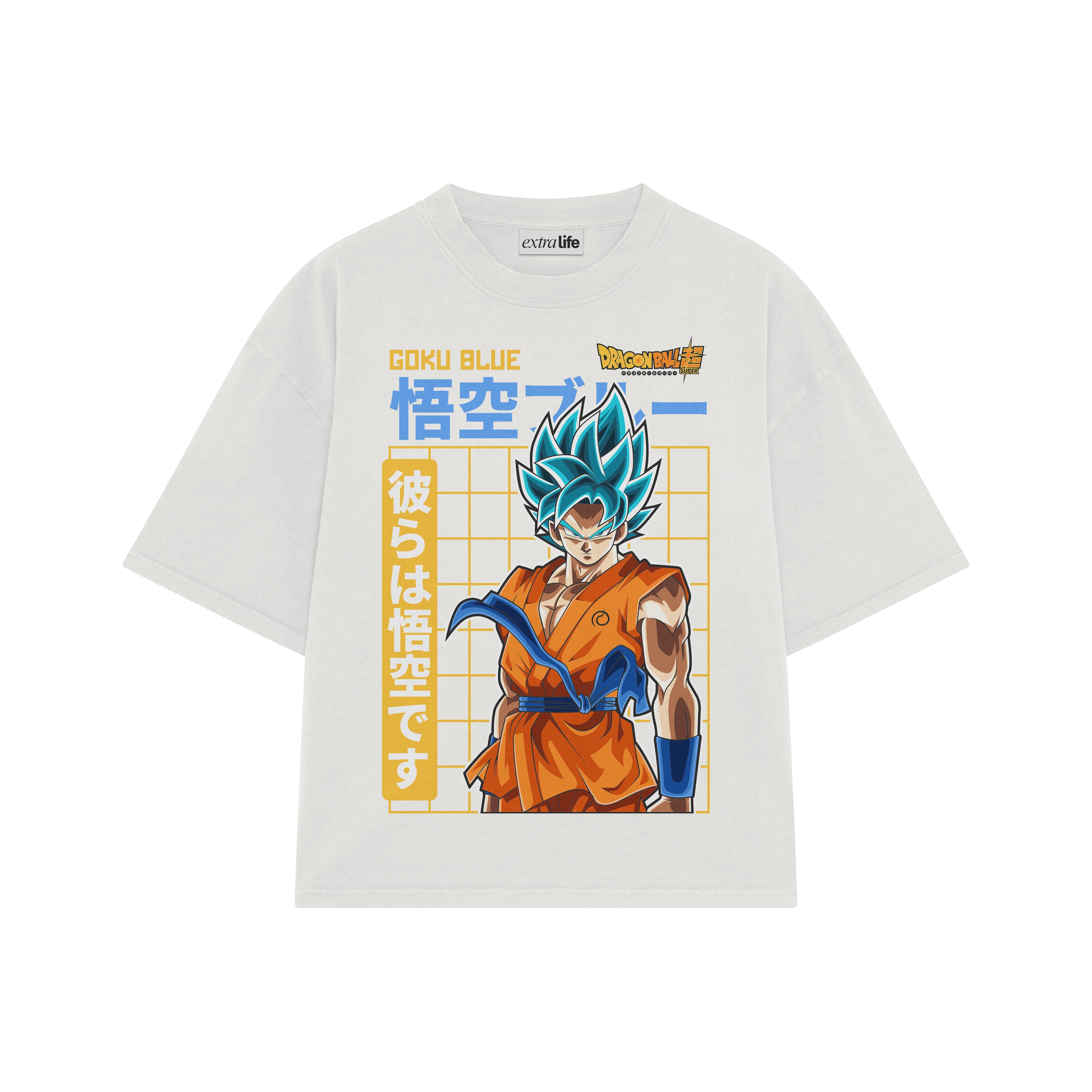 Playera streetwear premium de anime y gaming ExtraLife MX, corte boxy oversized drop shoulder heavyweight en color Deep Black y Off-White, moda urbana mexicana de culto.