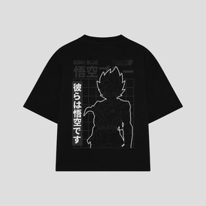 Playera streetwear premium de anime y gaming ExtraLife MX, corte boxy oversized drop shoulder heavyweight en color Deep Black y Off-White, moda urbana mexicana de culto.