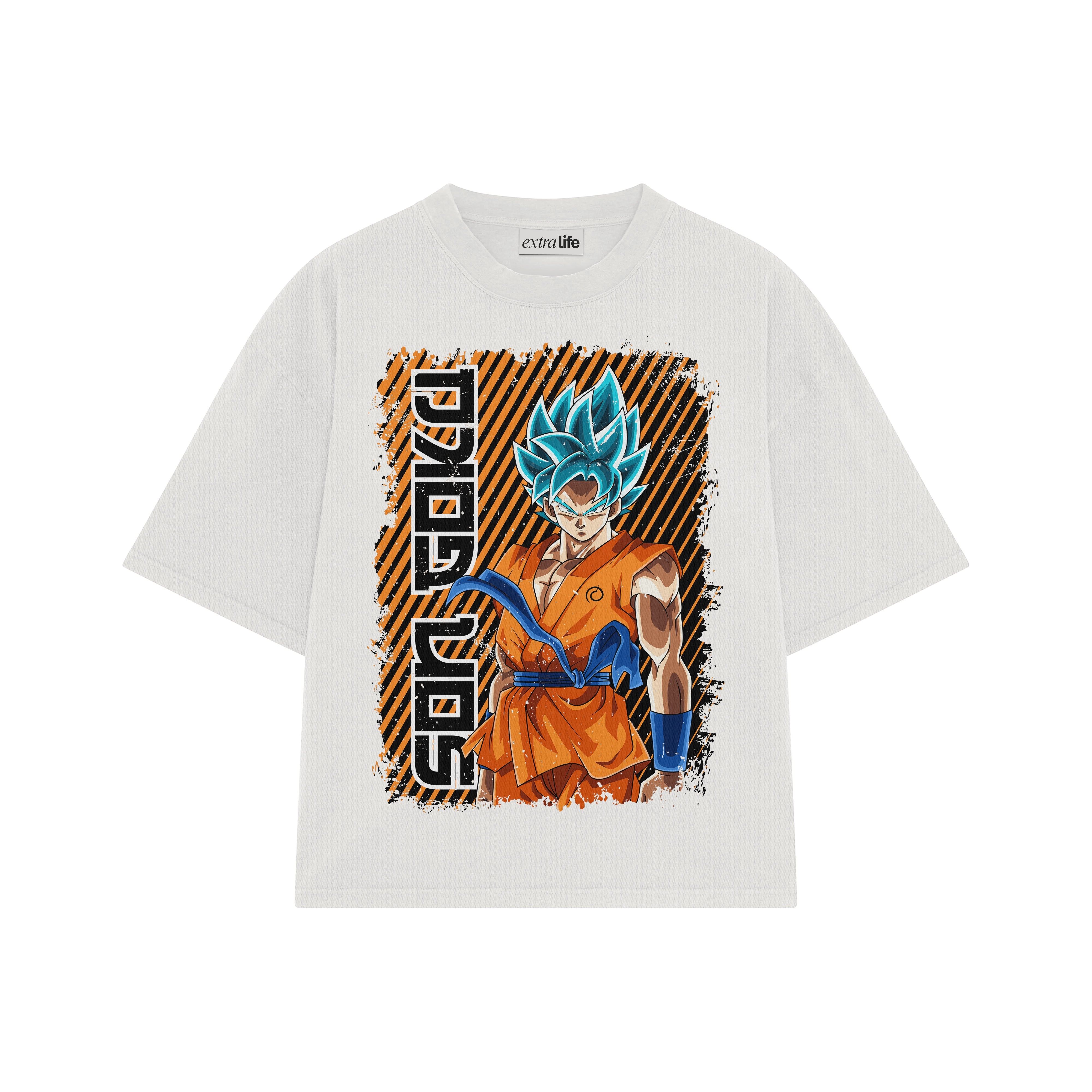 Playera streetwear premium de anime y gaming ExtraLife MX, corte boxy oversized drop shoulder heavyweight en color Deep Black y Off-White, moda urbana mexicana de culto.
