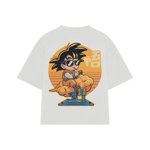Playera streetwear premium de anime y gaming ExtraLife MX, corte boxy oversized drop shoulder heavyweight en color Deep Black y Off-White, moda urbana mexicana de culto.
