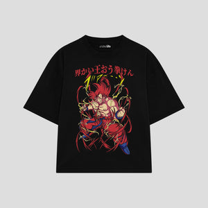 Playera streetwear premium de anime y gaming ExtraLife MX, corte boxy oversized drop shoulder heavyweight en color Deep Black y Off-White, moda urbana mexicana de culto.