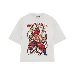 Playera streetwear premium de anime y gaming ExtraLife MX, corte boxy oversized drop shoulder heavyweight en color Deep Black y Off-White, moda urbana mexicana de culto.