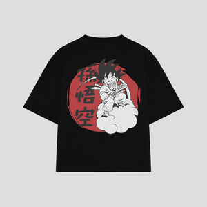 Playera streetwear premium de anime y gaming ExtraLife MX, corte boxy oversized drop shoulder heavyweight en color Deep Black y Off-White, moda urbana mexicana de culto.