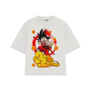 Playera streetwear premium de anime y gaming ExtraLife MX, corte boxy oversized drop shoulder heavyweight en color Deep Black y Off-White, moda urbana mexicana de culto.
