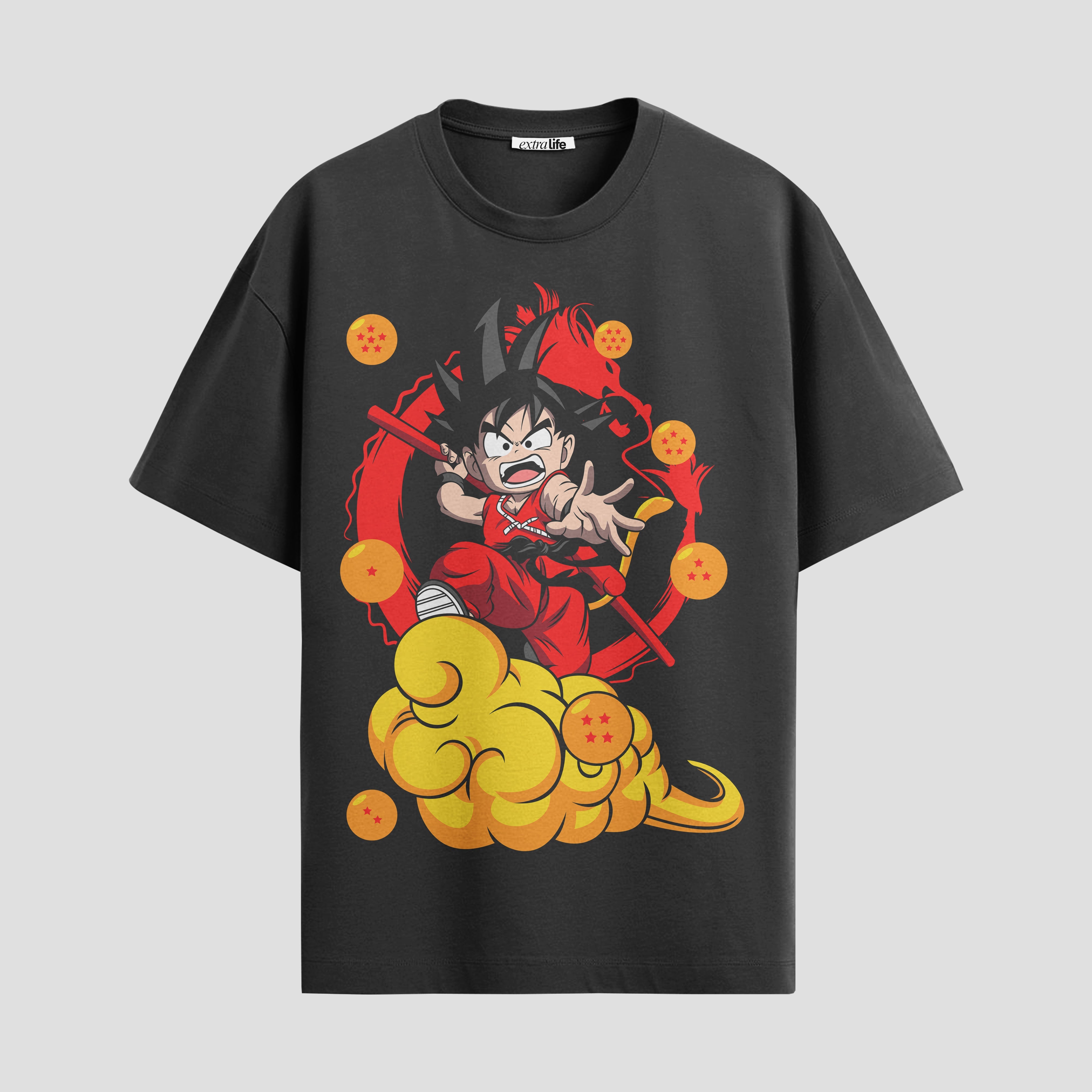 Playera urbana de anime y gaming ExtraLife MX, corte Standard Fit unisex ligero y transpirable en color Deep Black y Pure White, ropa de uso diario para gym y casual.