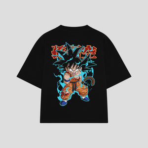 Playera streetwear premium de anime y gaming ExtraLife MX, corte boxy oversized drop shoulder heavyweight en color Deep Black y Off-White, moda urbana mexicana de culto.