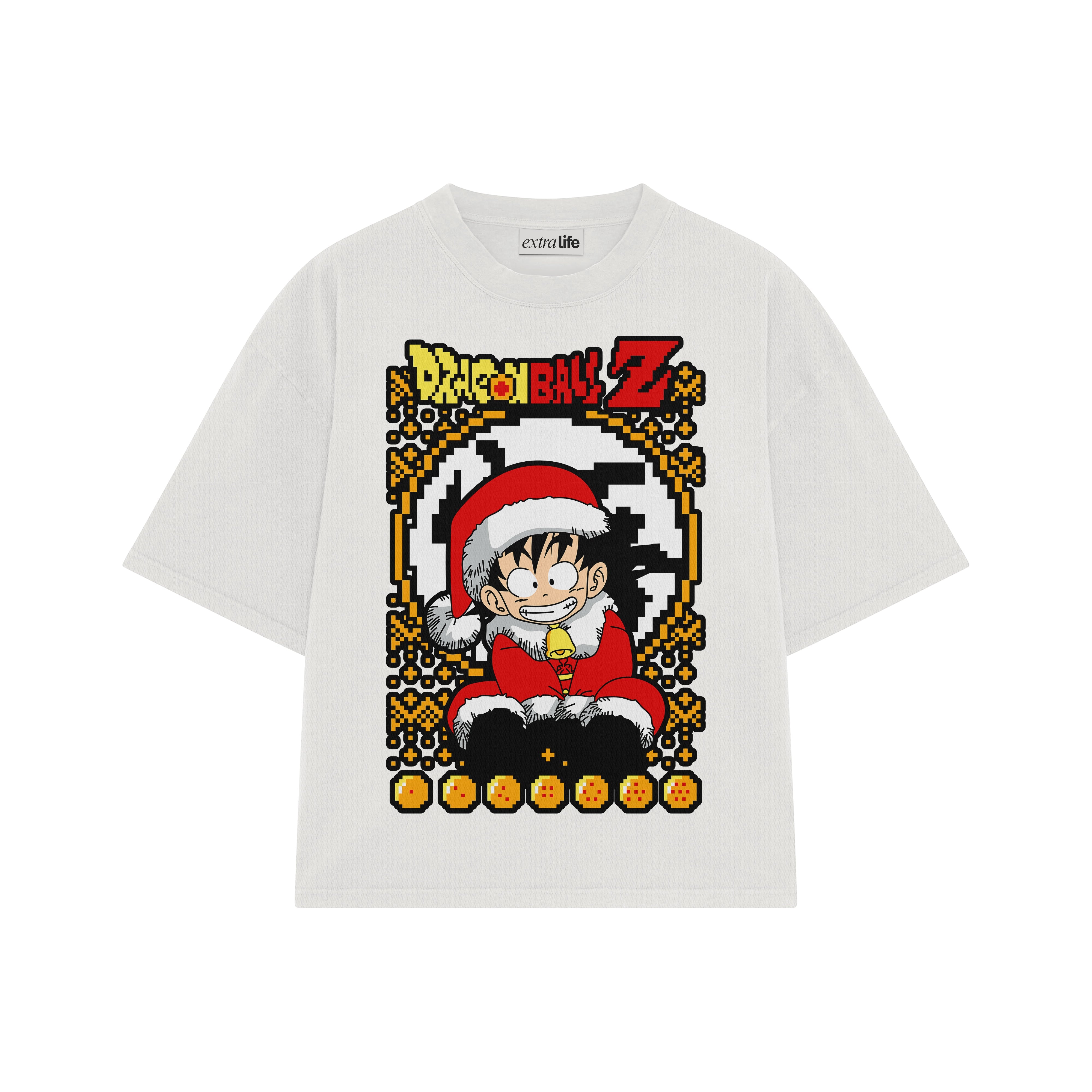 Playera streetwear premium de anime y gaming ExtraLife MX, corte boxy oversized drop shoulder heavyweight en color Deep Black y Off-White, moda urbana mexicana de culto.