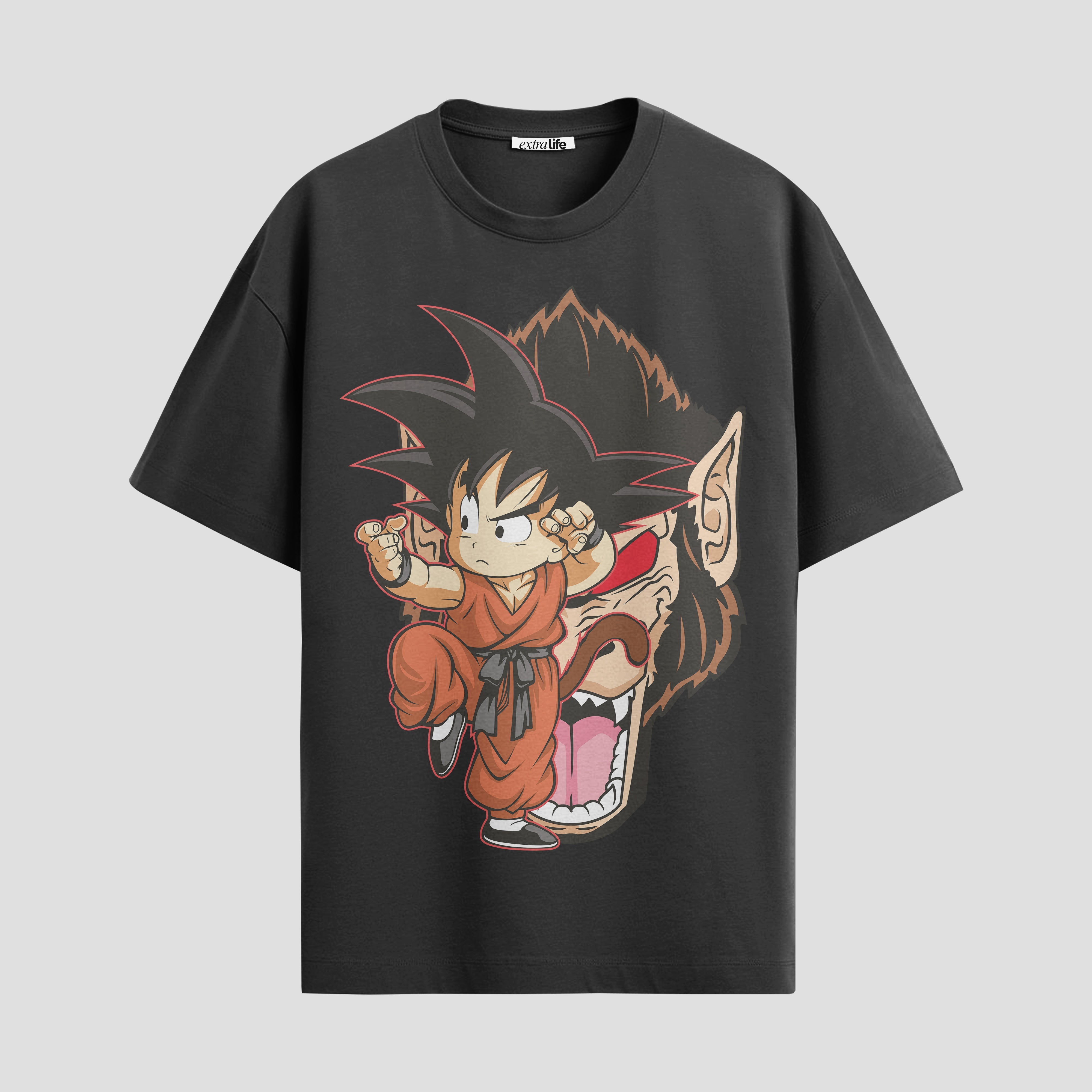 Playera urbana de anime y gaming ExtraLife MX, corte Standard Fit unisex ligero y transpirable en color Deep Black y Pure White, ropa de uso diario para gym y casual.