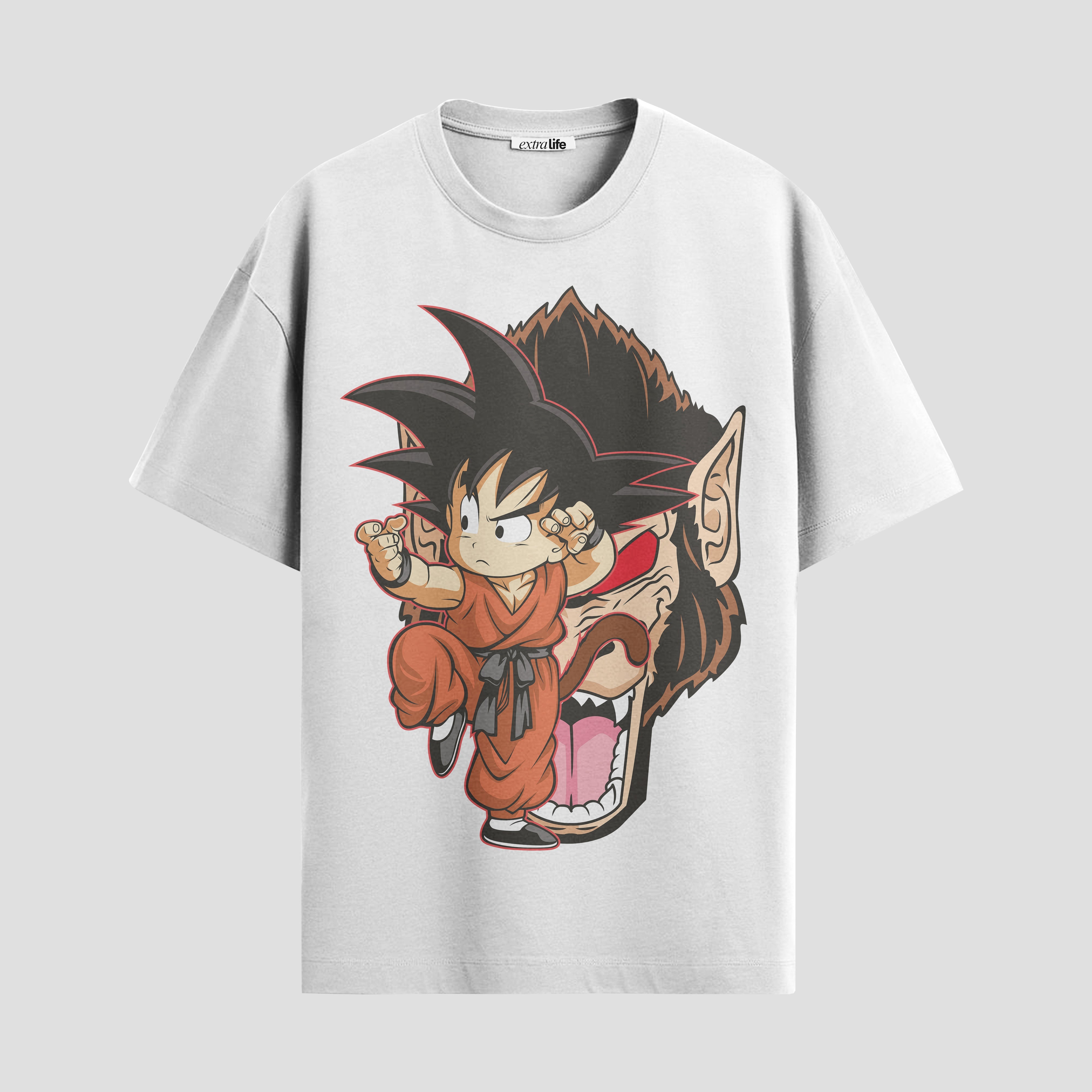 Playera urbana de anime y gaming ExtraLife MX, corte Standard Fit unisex ligero y transpirable en color Deep Black y Pure White, ropa de uso diario para gym y casual.