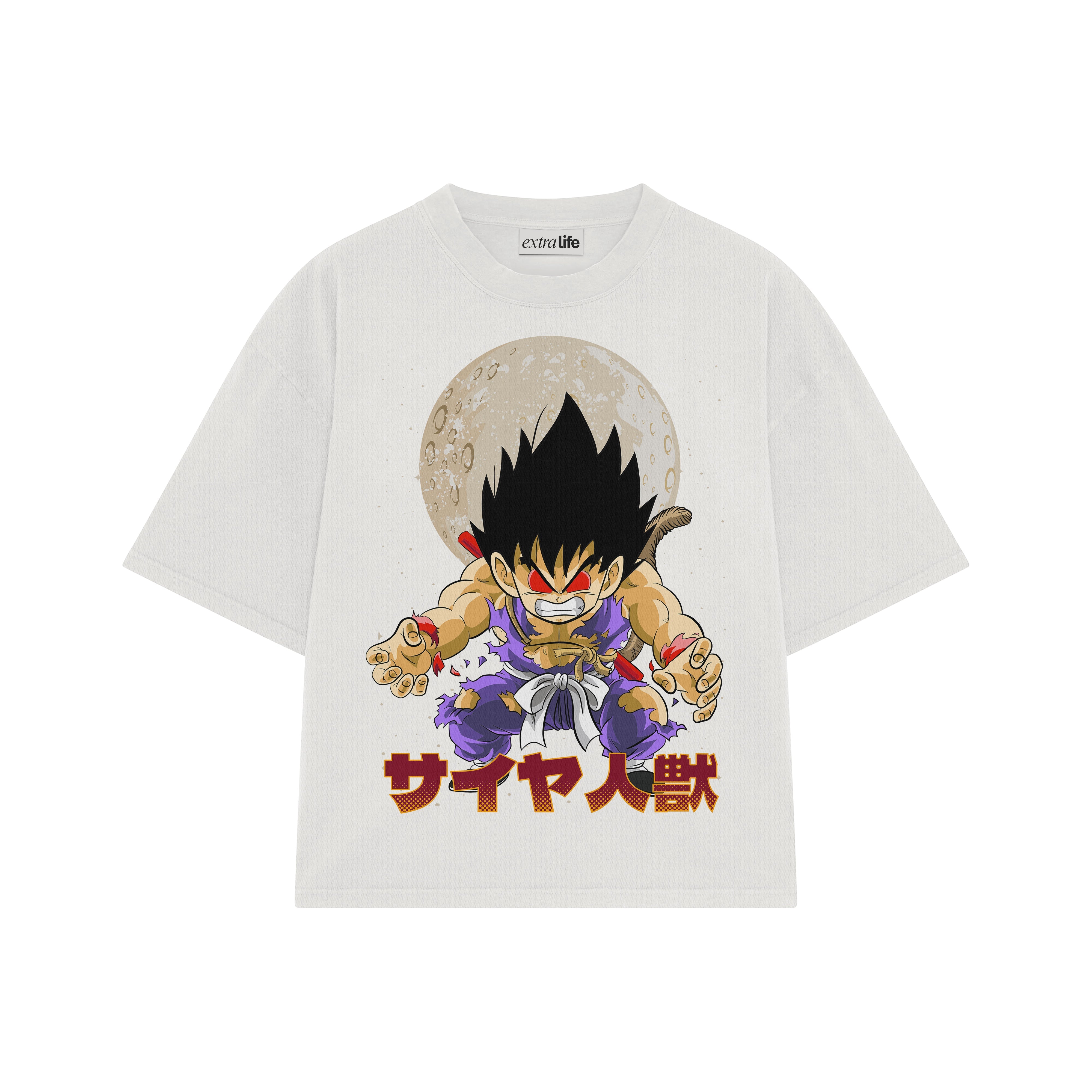 Playera streetwear premium de anime y gaming ExtraLife MX, corte boxy oversized drop shoulder heavyweight en color Deep Black y Off-White, moda urbana mexicana de culto.