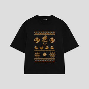 Playera streetwear premium de anime y gaming ExtraLife MX, corte boxy oversized drop shoulder heavyweight en color Deep Black y Off-White, moda urbana mexicana de culto.