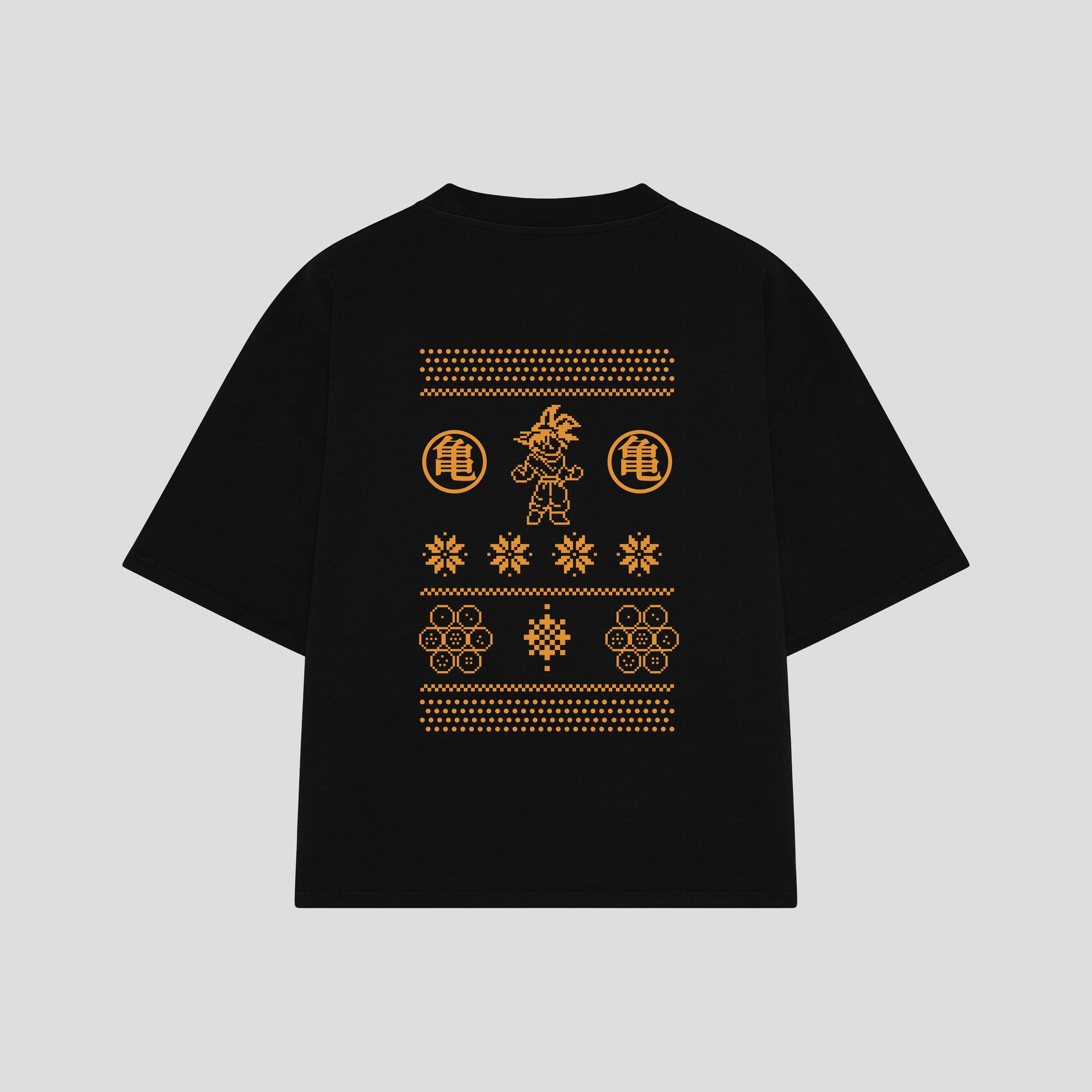 Playera streetwear premium de anime y gaming ExtraLife MX, corte boxy oversized drop shoulder heavyweight en color Deep Black y Off-White, moda urbana mexicana de culto.