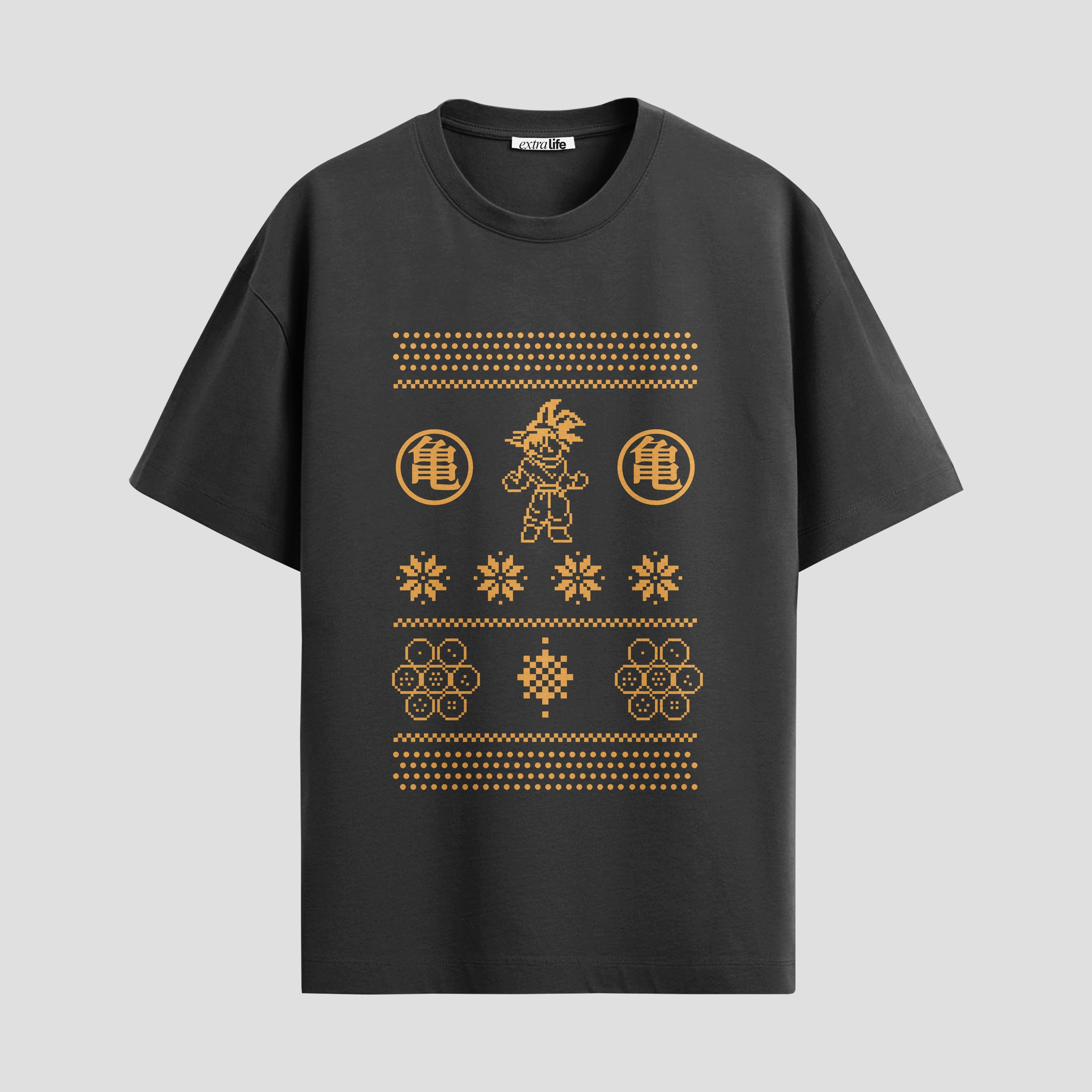 Playera urbana de anime y gaming ExtraLife MX, corte Standard Fit unisex ligero y transpirable en color Deep Black y Pure White, ropa de uso diario para gym y casual.