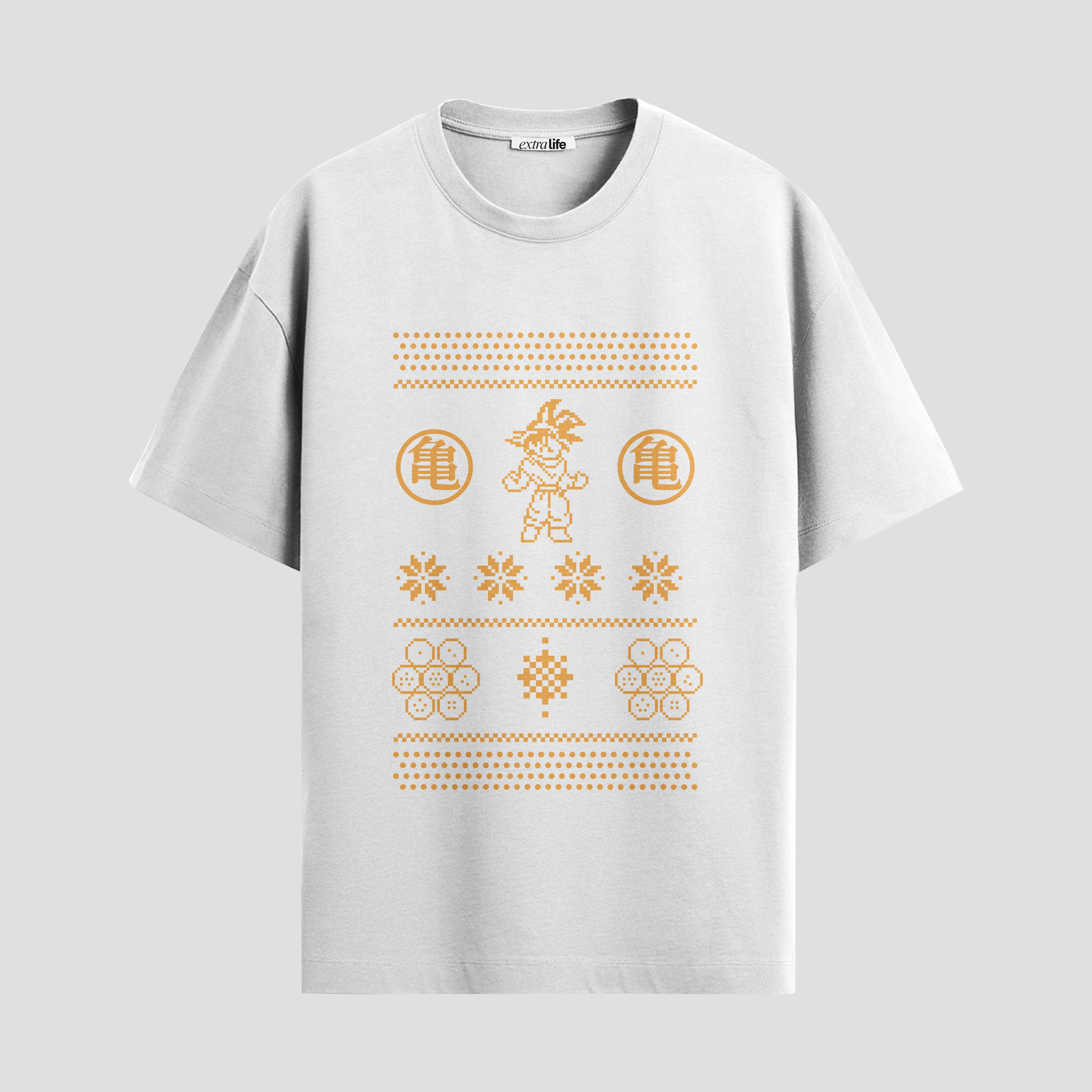 Playera urbana de anime y gaming ExtraLife MX, corte Standard Fit unisex ligero y transpirable en color Deep Black y Pure White, ropa de uso diario para gym y casual.
