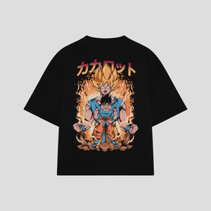 Playera streetwear premium de anime y gaming ExtraLife MX, corte boxy oversized drop shoulder heavyweight en color Deep Black y Off-White, moda urbana mexicana de culto.