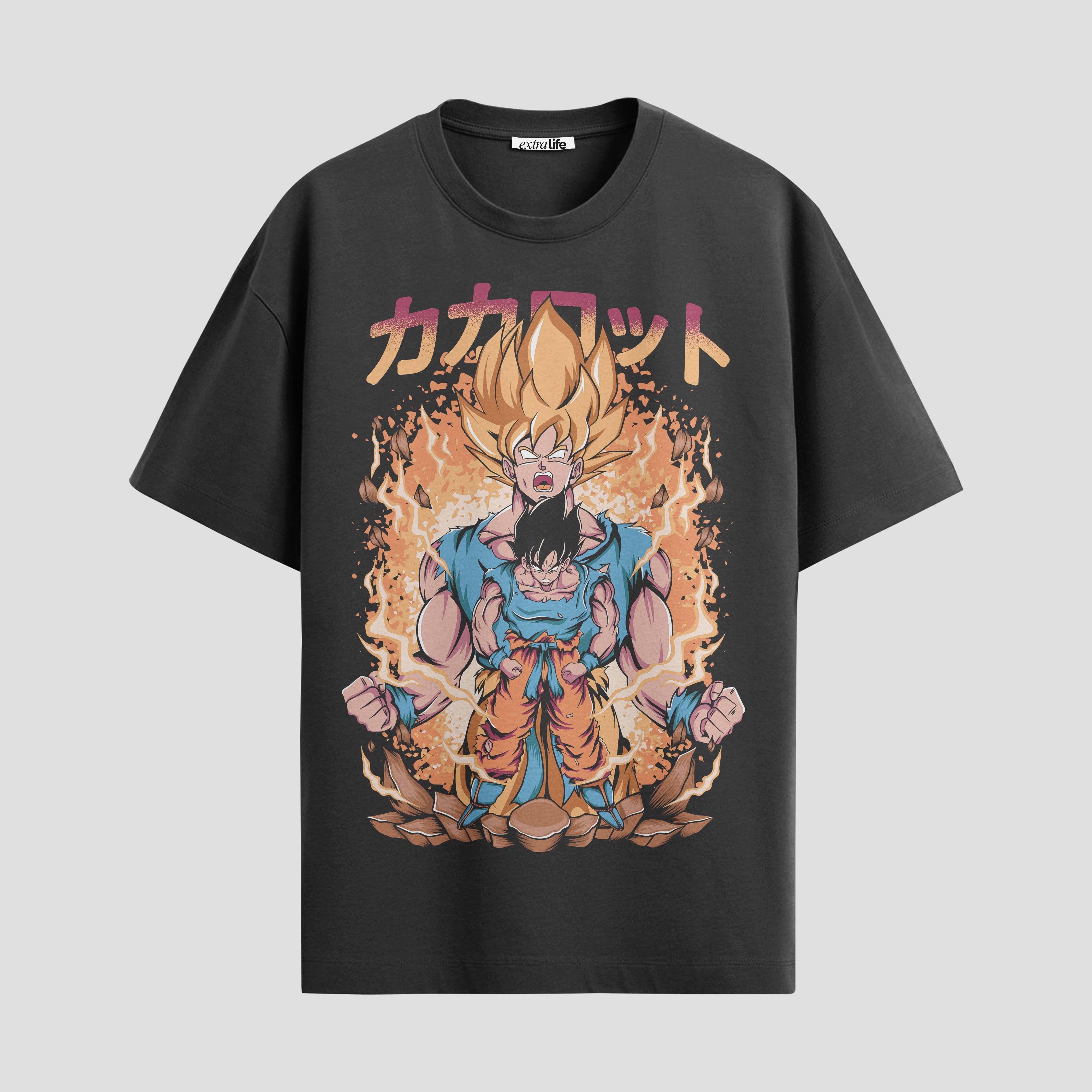 Playera urbana de anime y gaming ExtraLife MX, corte Standard Fit unisex ligero y transpirable en color Deep Black y Pure White, ropa de uso diario para gym y casual.
