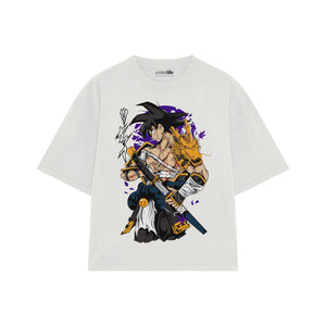 Playera streetwear premium de anime y gaming ExtraLife MX, corte boxy oversized drop shoulder heavyweight en color Deep Black y Off-White, moda urbana mexicana de culto.
