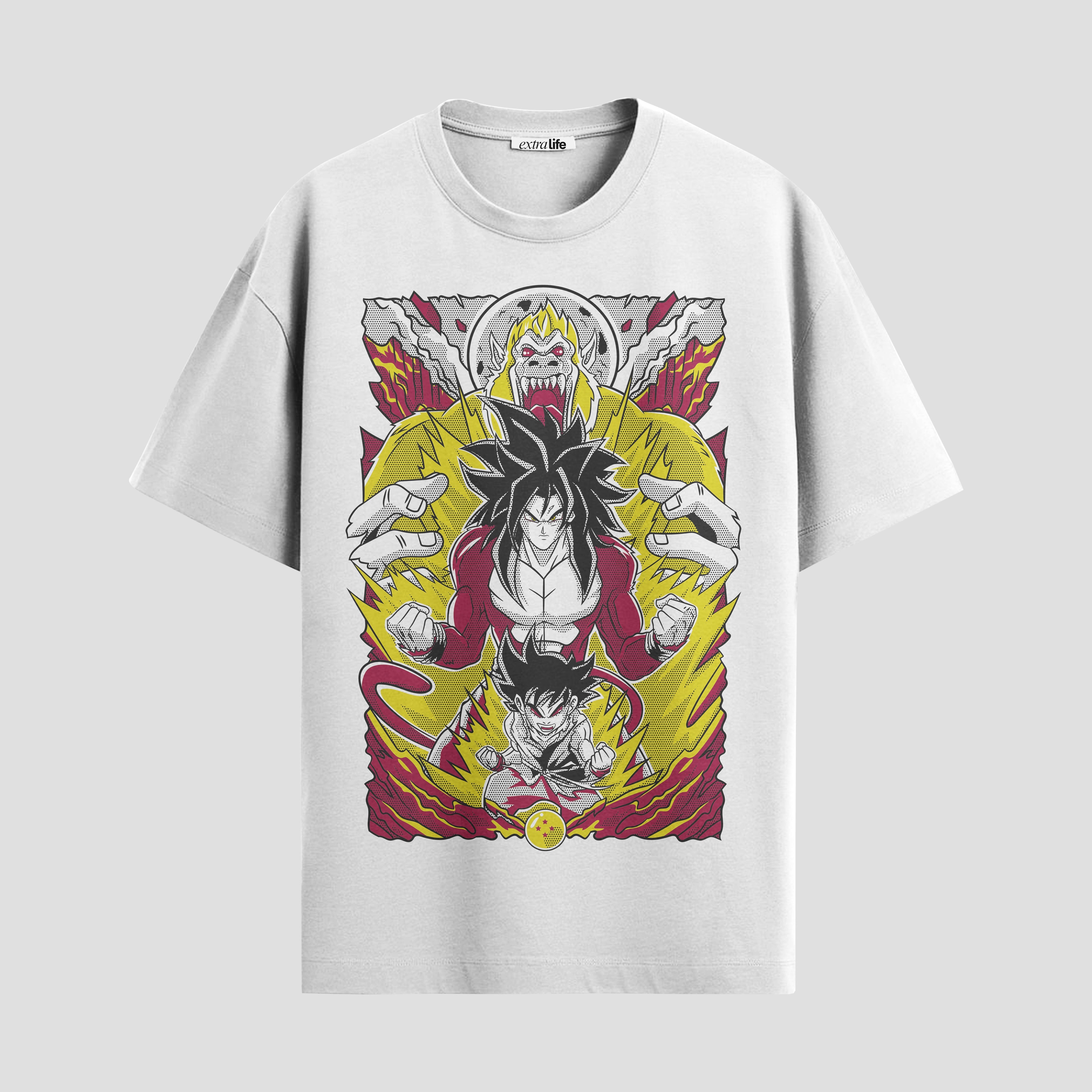Playera urbana de anime y gaming ExtraLife MX, corte Standard Fit unisex ligero y transpirable en color Deep Black y Pure White, ropa de uso diario para gym y casual.