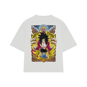 Playera streetwear premium de anime y gaming ExtraLife MX, corte boxy oversized drop shoulder heavyweight en color Deep Black y Off-White, moda urbana mexicana de culto.