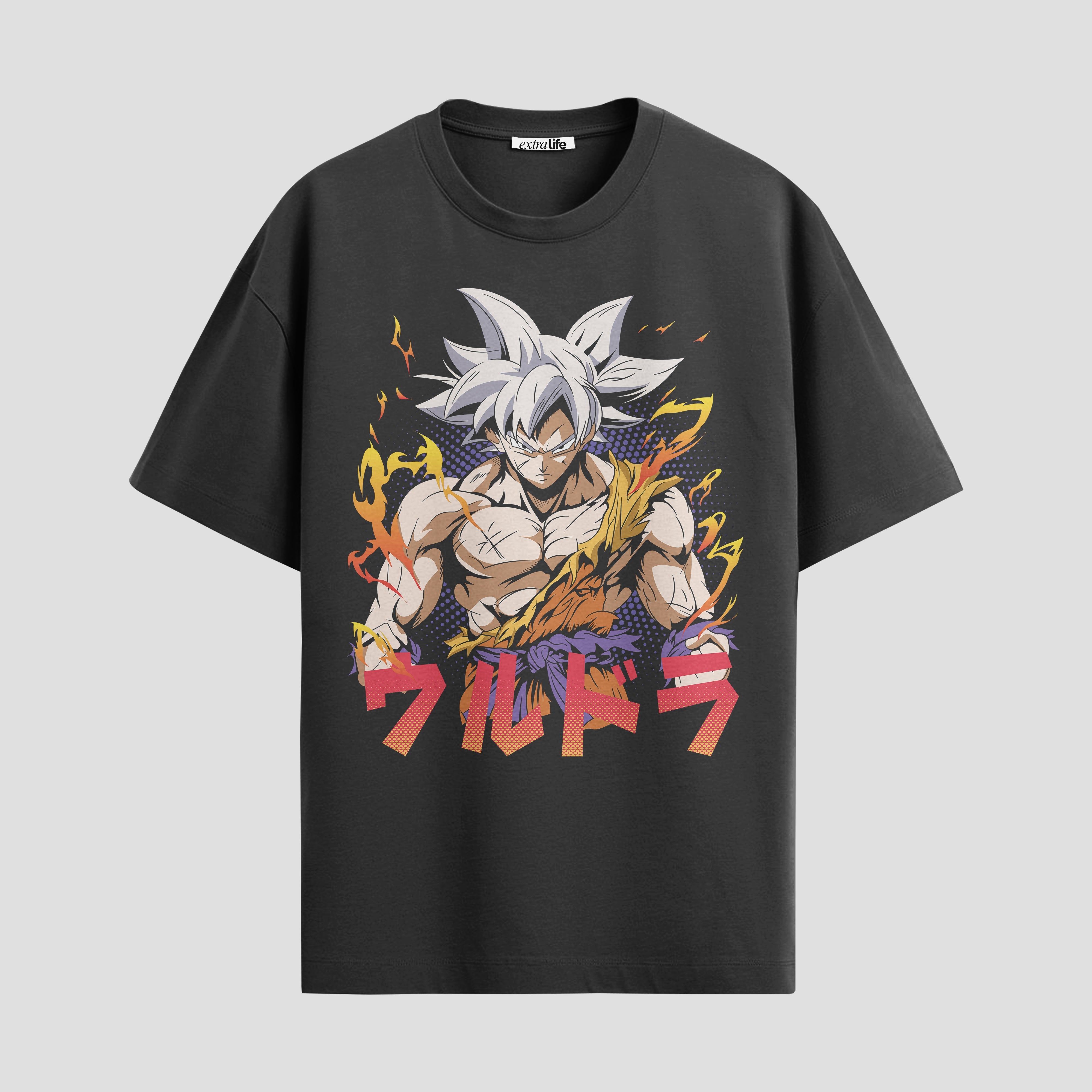 Playera urbana de anime y gaming ExtraLife MX, corte Standard Fit unisex ligero y transpirable en color Deep Black y Pure White, ropa de uso diario para gym y casual.
