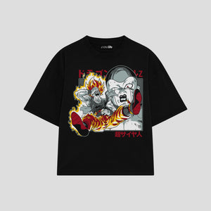 Playera streetwear premium de anime y gaming ExtraLife MX, corte boxy oversized drop shoulder heavyweight en color Deep Black y Off-White, moda urbana mexicana de culto.