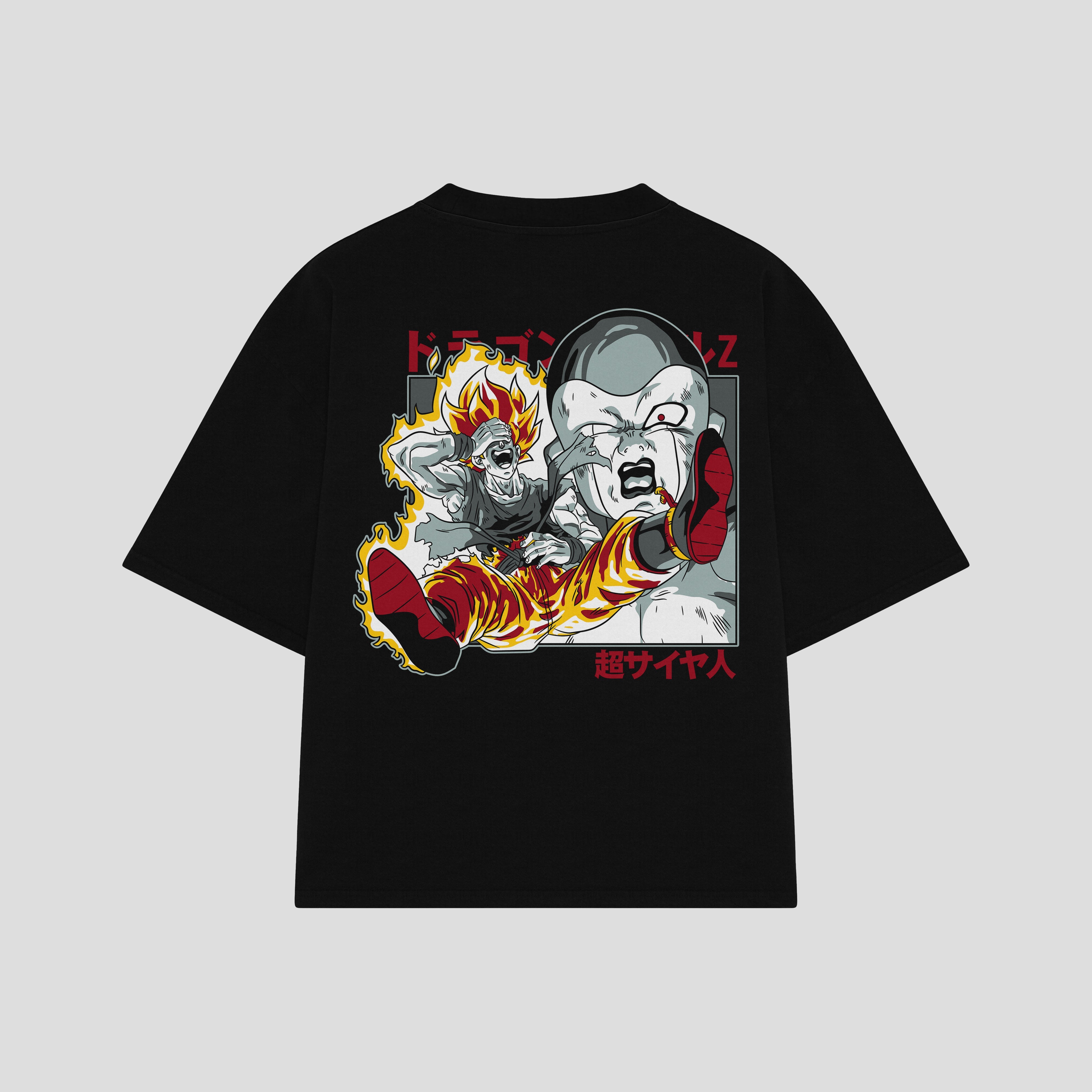 Playera streetwear premium de anime y gaming ExtraLife MX, corte boxy oversized drop shoulder heavyweight en color Deep Black y Off-White, moda urbana mexicana de culto.
